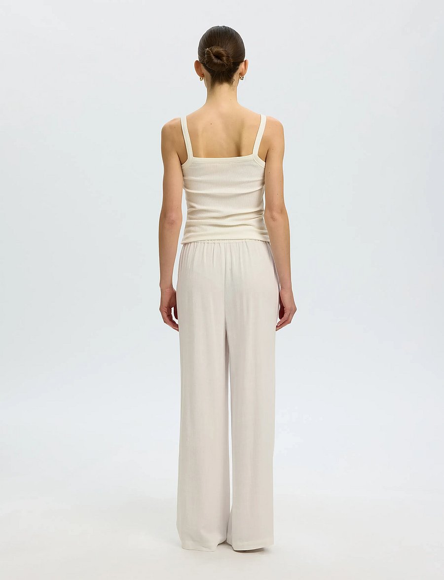 Selected - SLFVIVA-GULIA HW LONG LINEN PANT NOOS - raka byxor - sandshell - 3
