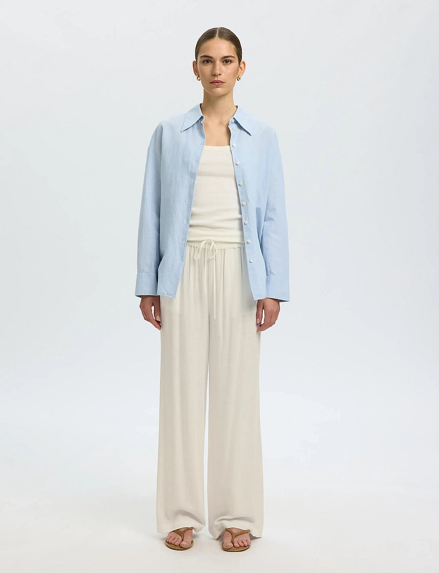 Selected - SLFVIVA-GULIA HW LONG LINEN PANT NOOS - raka byxor - sandshell - 4