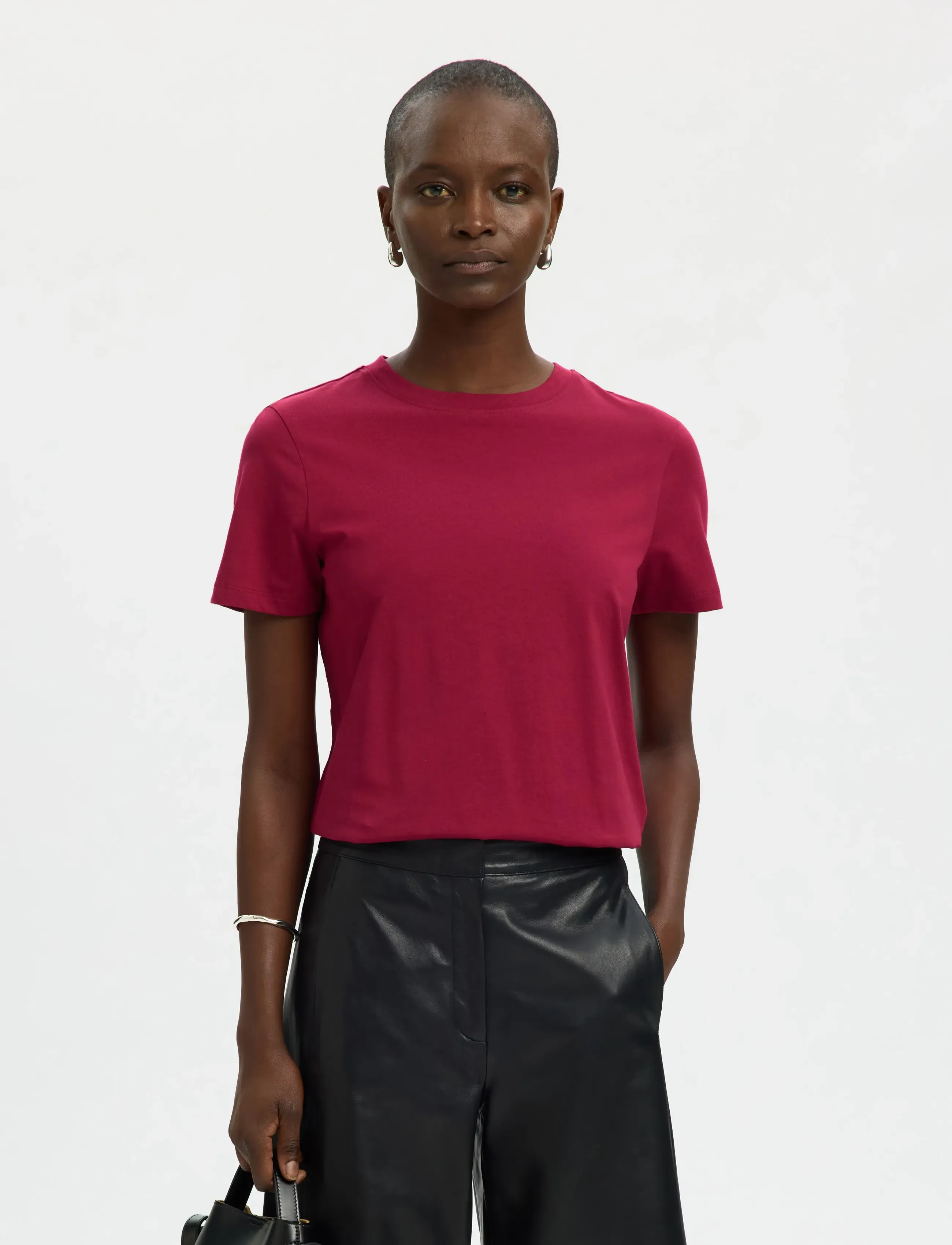 Selected SLWMYESSENTIAL SS O-NECK TEE NOOS - T-Shirts & Tops - ANEMONE / burgundy