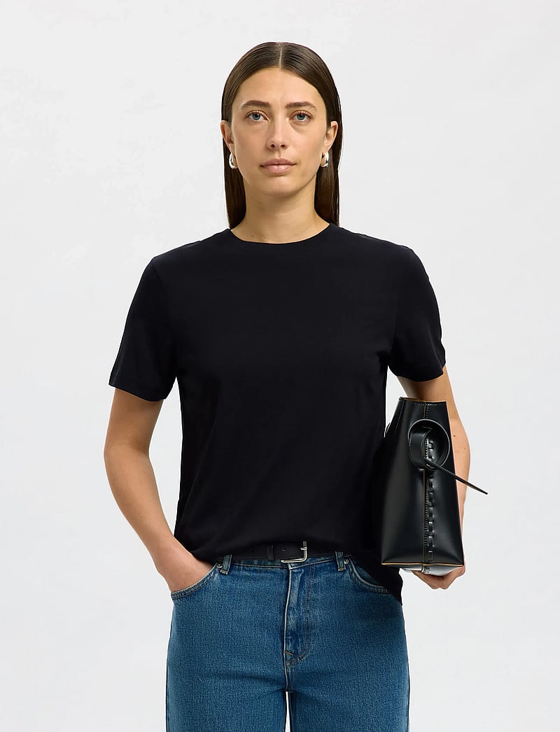 Selected - SLWMYESSENTIAL SS O-NECK TEE NOOS - t-shirts - black - 0