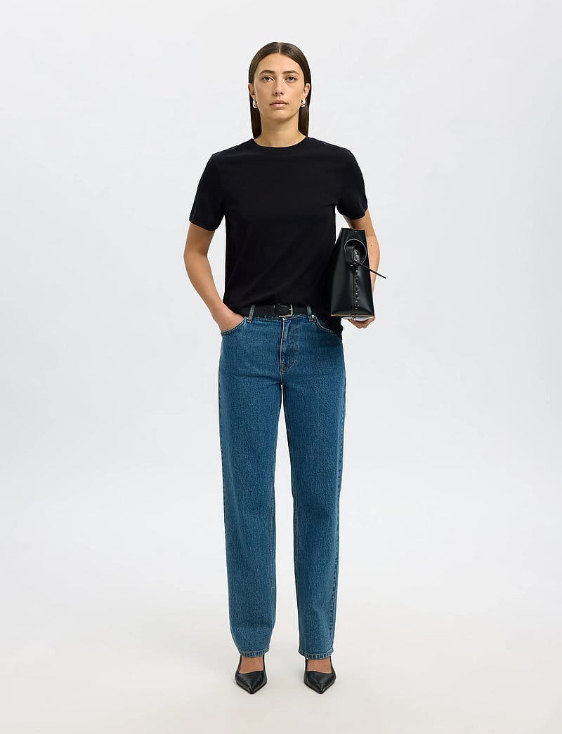 Selected - SLWMYESSENTIAL SS O-NECK TEE NOOS - t-shirts - black - 4