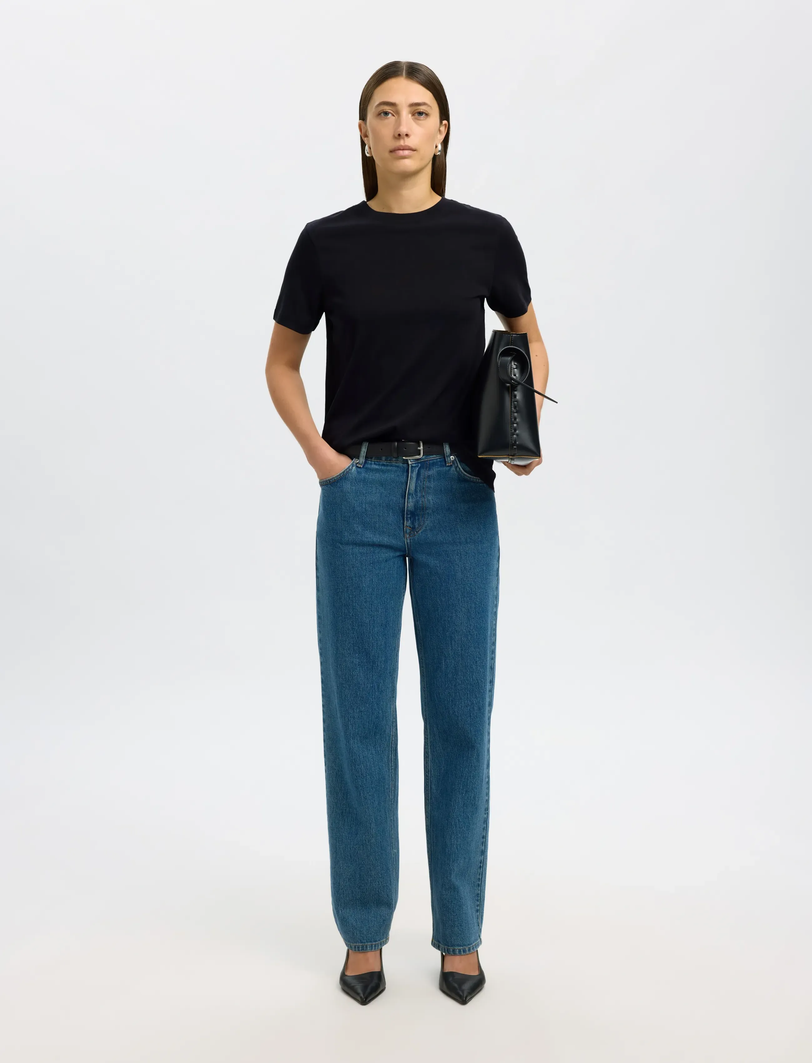 Selected - SLWMYESSENTIAL SS O-NECK TEE NOOS - t-shirts - black - 4
