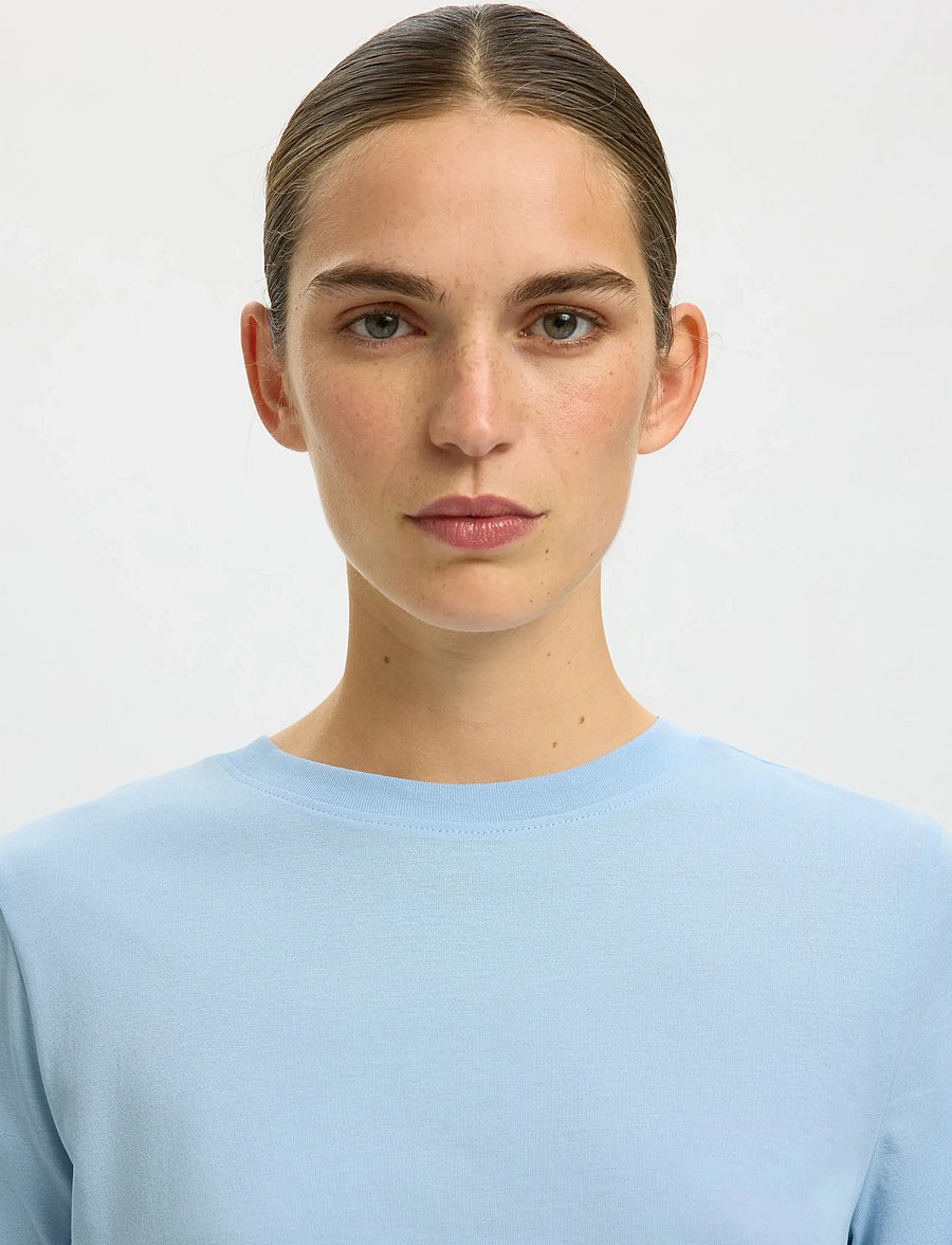 Selected - SLWMYESSENTIAL SS O-NECK TEE NOOS - t-shirts - cashmere blue - 4