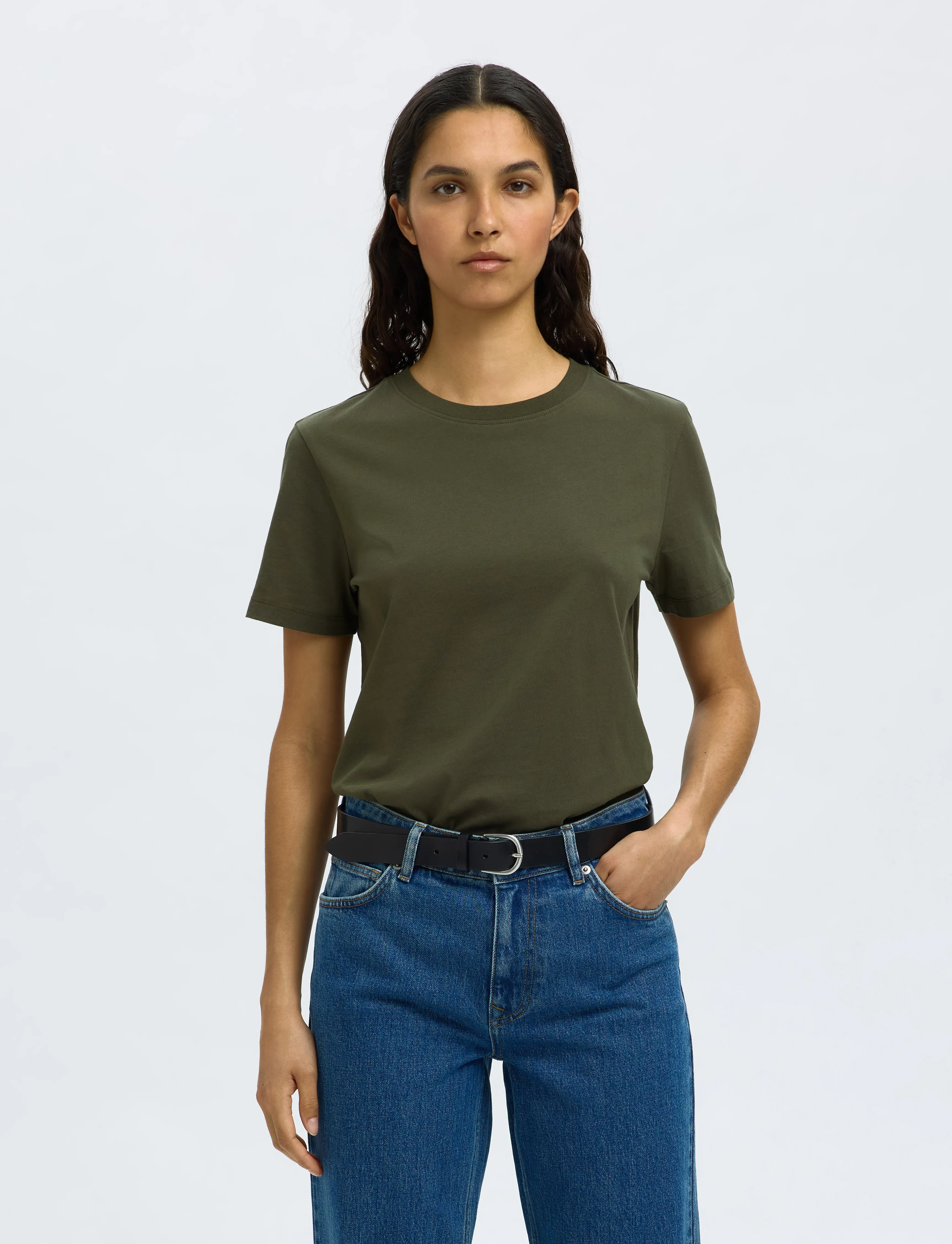 Selected SLWMYESSENTIAL SS O-NECK TEE NOOS - T-Shirts & Tops - DEEP DEPTHS / brown