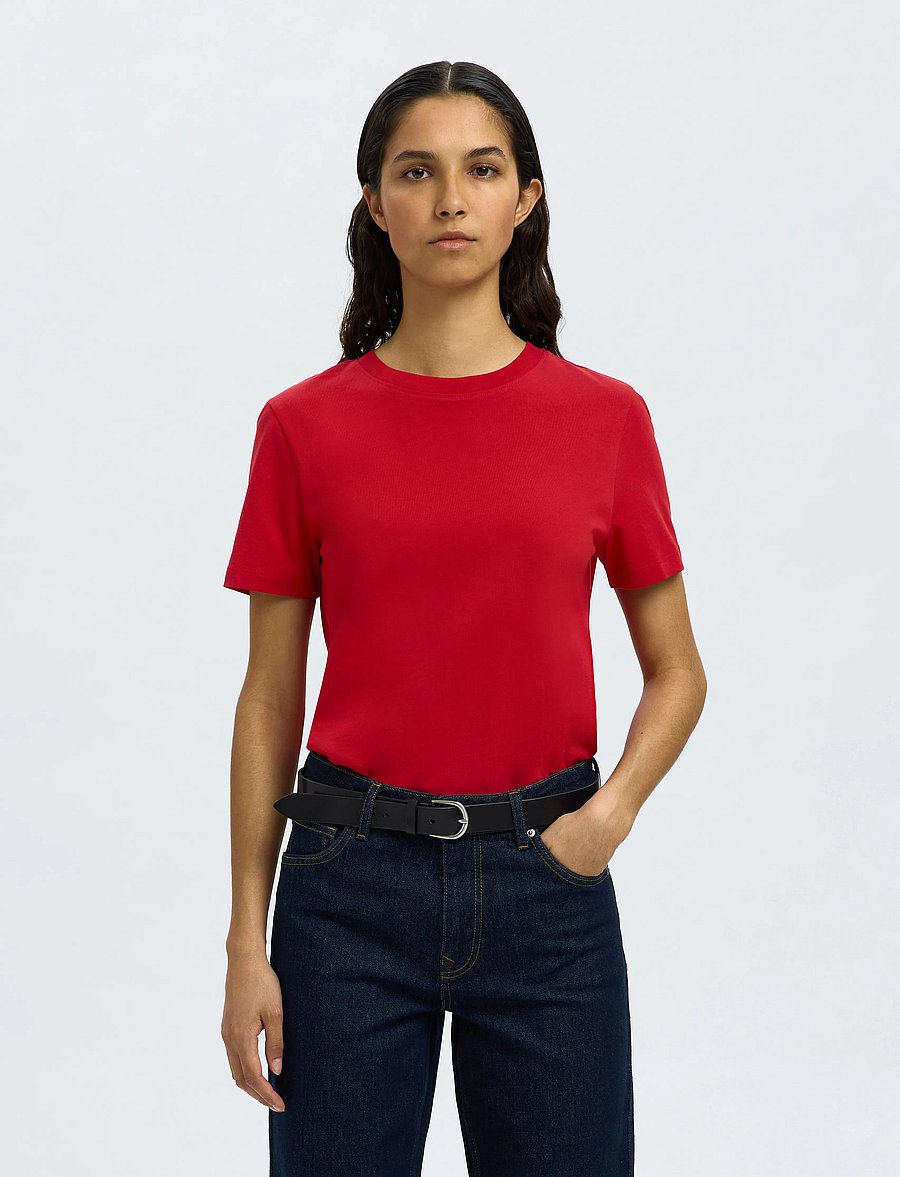 Selected - SLWMYESSENTIAL SS O-NECK TEE NOOS - t-shirts - equestrian red - 0