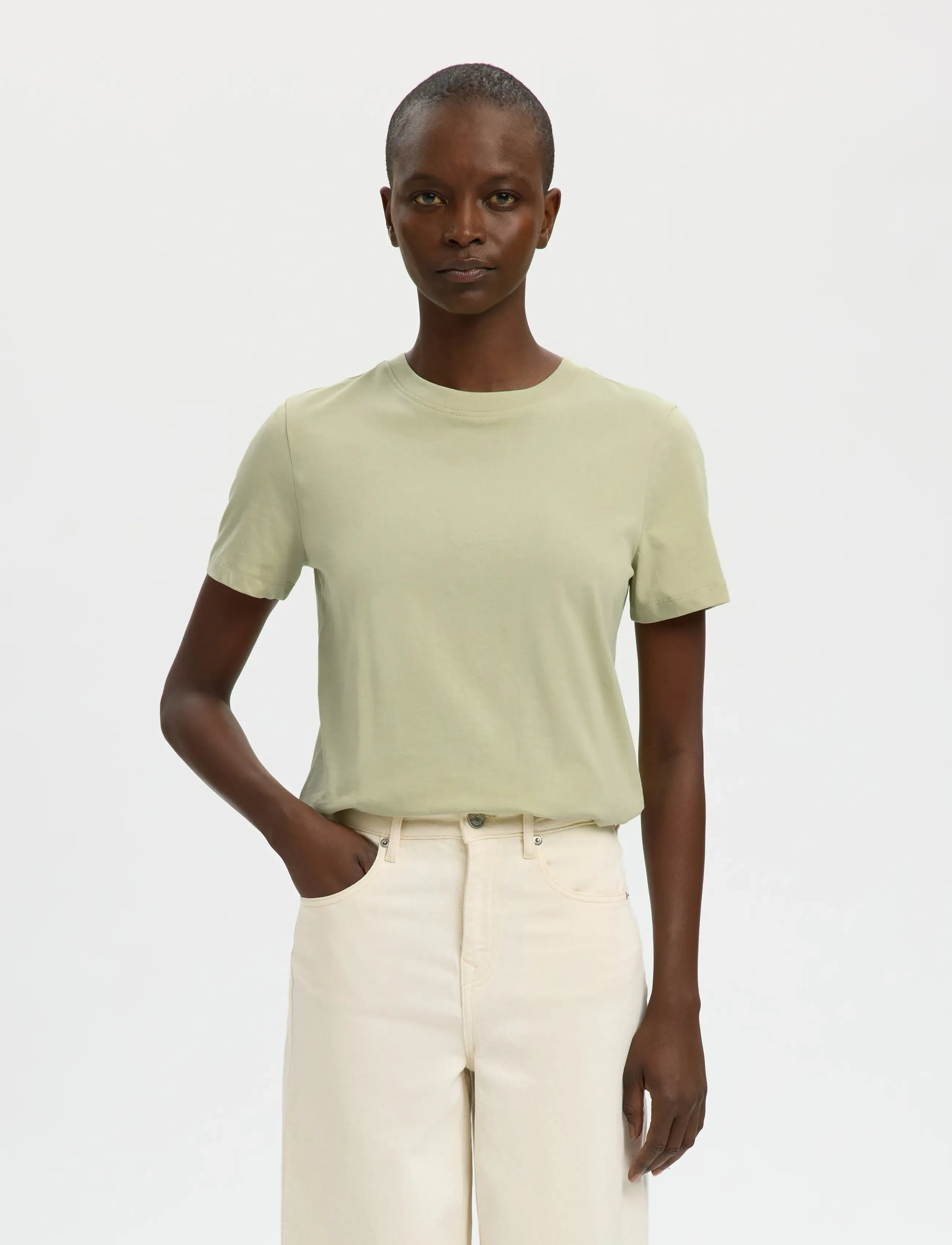 Selected SLWMYESSENTIAL SS O-NECK TEE NOOS - T-shirts - LINT / green