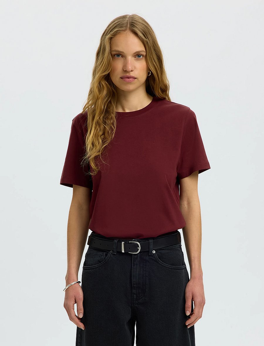 Selected - SLWMYESSENTIAL SS O-NECK TEE NOOS - t-shirts - tawny port - 0