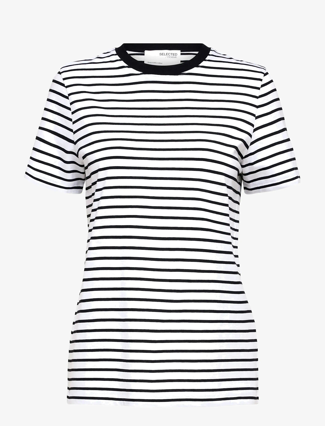 Selected - SLFMYESSENTIAL SS STRIPE O-NECK TEE - t-shirts - black - 1