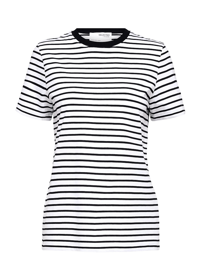 Selected - SLFMYESSENTIAL SS STRIPE O-NECK TEE - t-shirts - black - 1