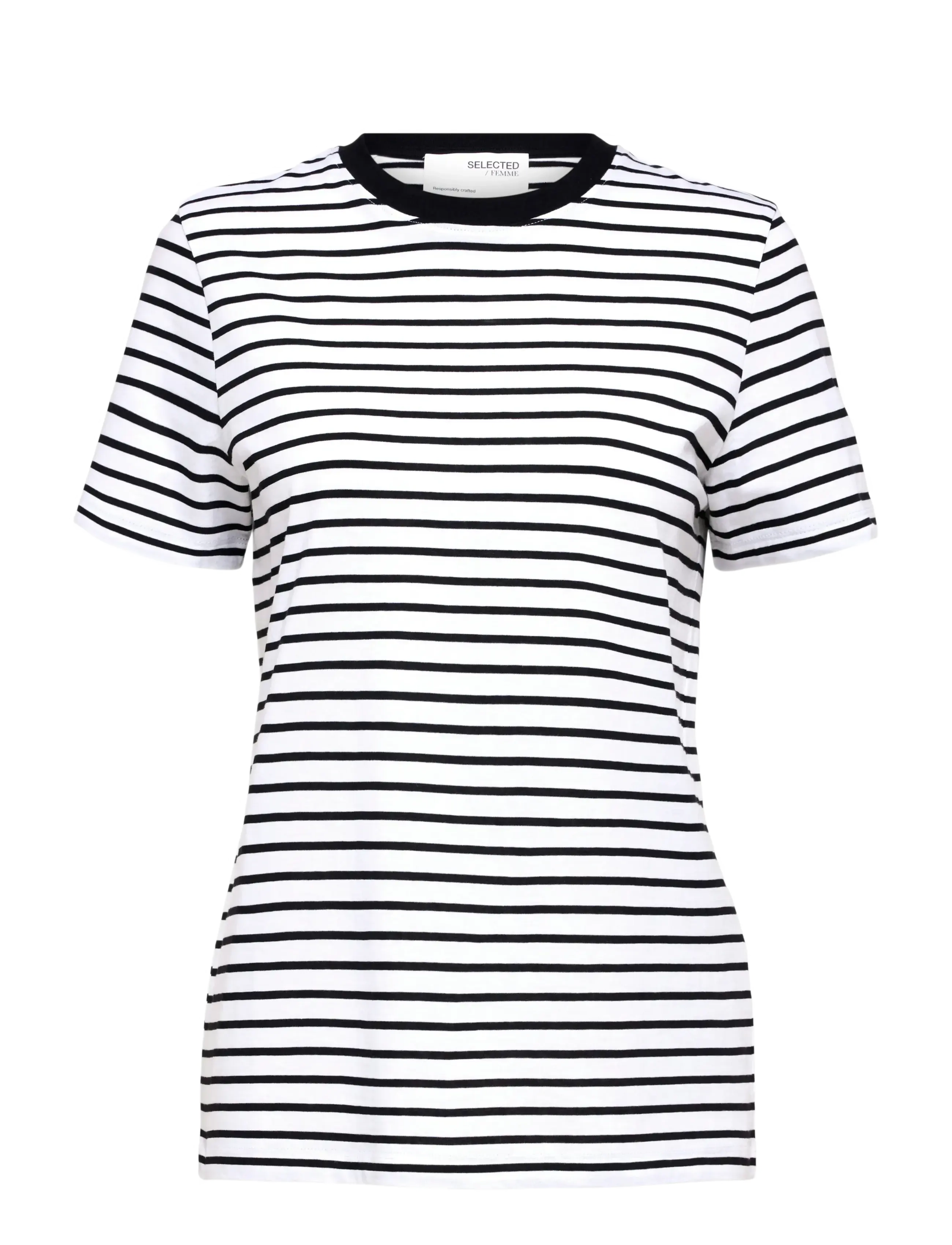 Selected SLFMYESSENTIAL SS STRIPE O-NECK TEE - Kampagne - BLACK / black