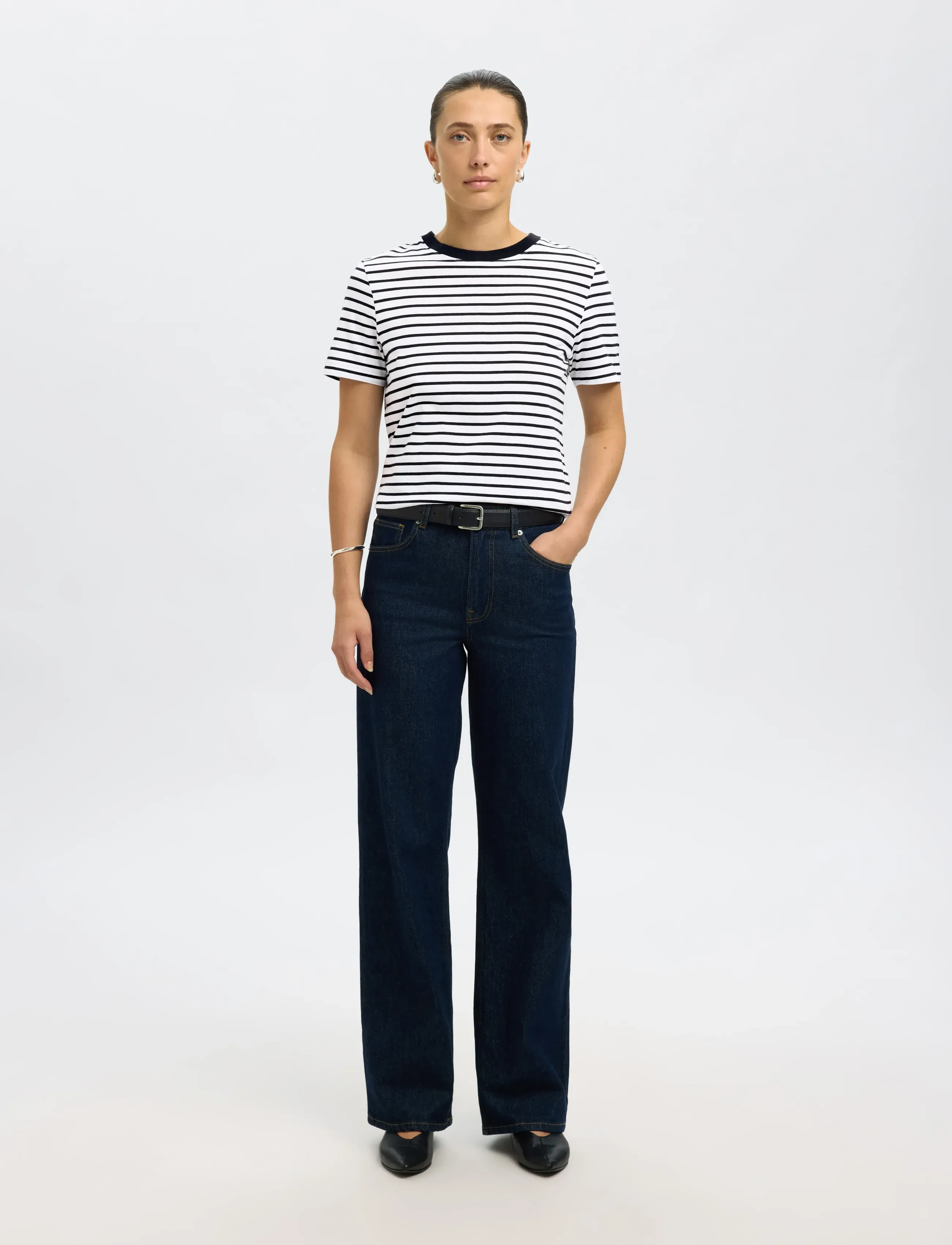 Selected - SLFMYESSENTIAL SS STRIPE O-NECK TEE - t-shirts - black - 4