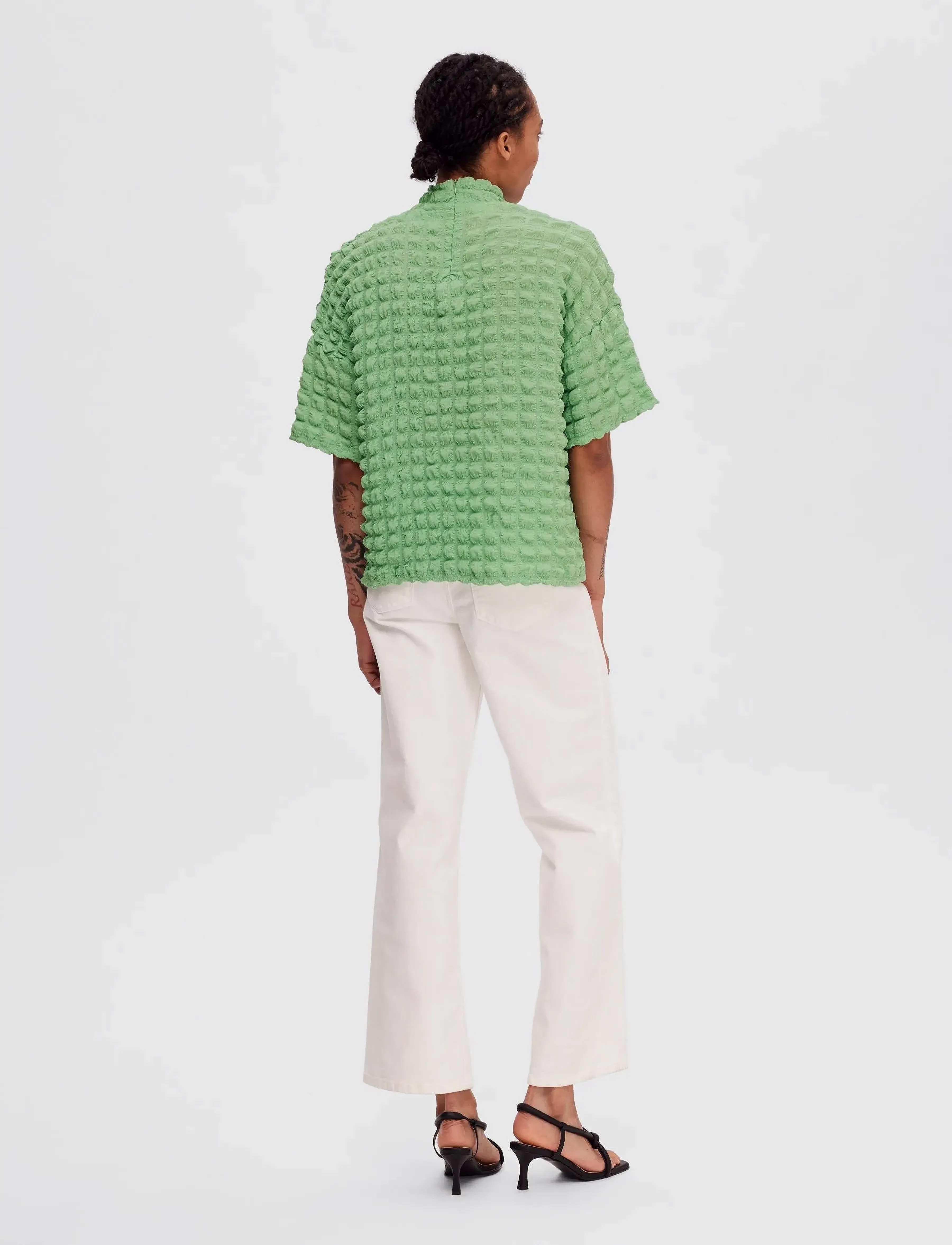 Selected - SLFMONIKA SS HIGH NECK TOP B - laveste priser - absinthe green - 2
