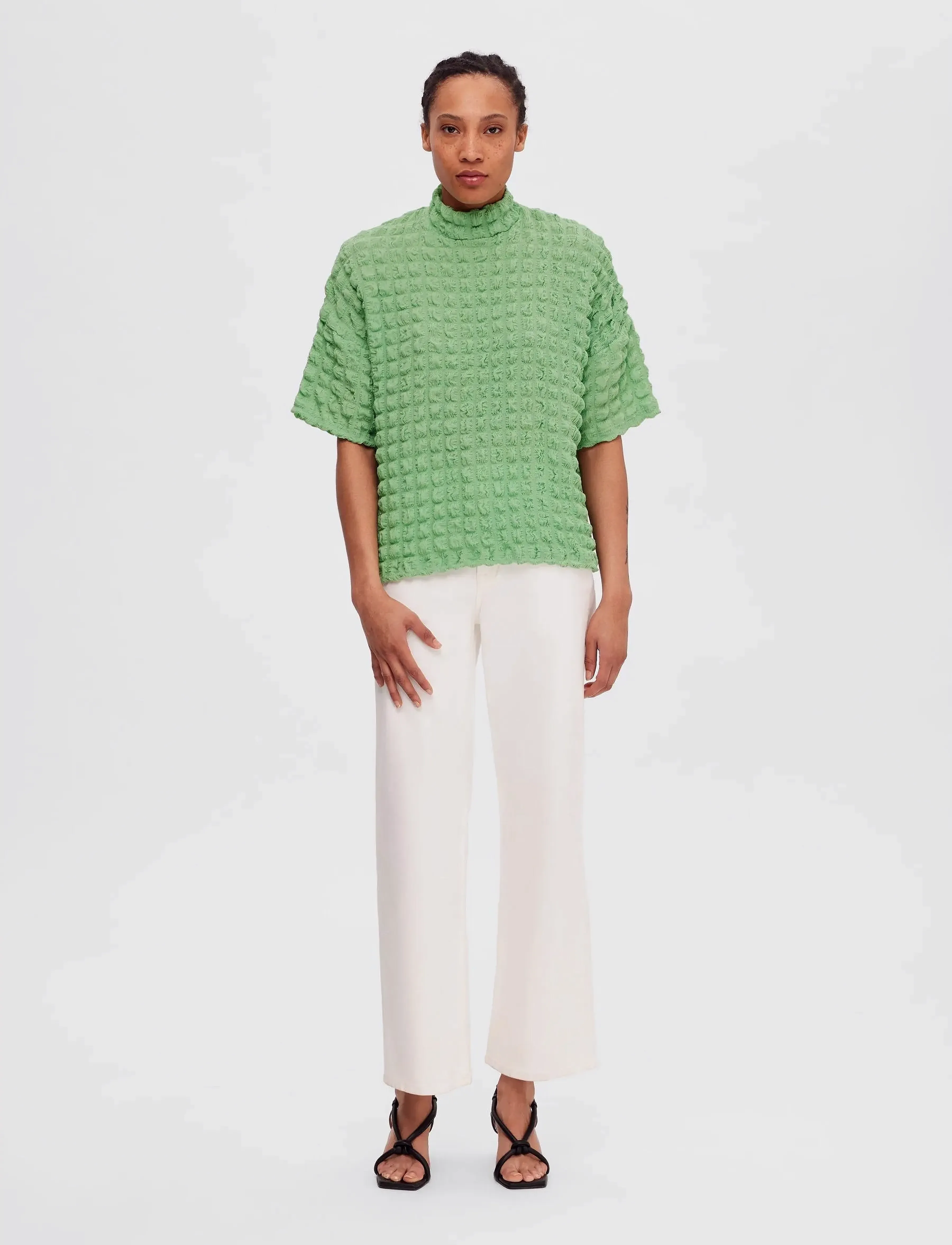 Selected - SLFMONIKA SS HIGH NECK TOP B - laveste priser - absinthe green - 3