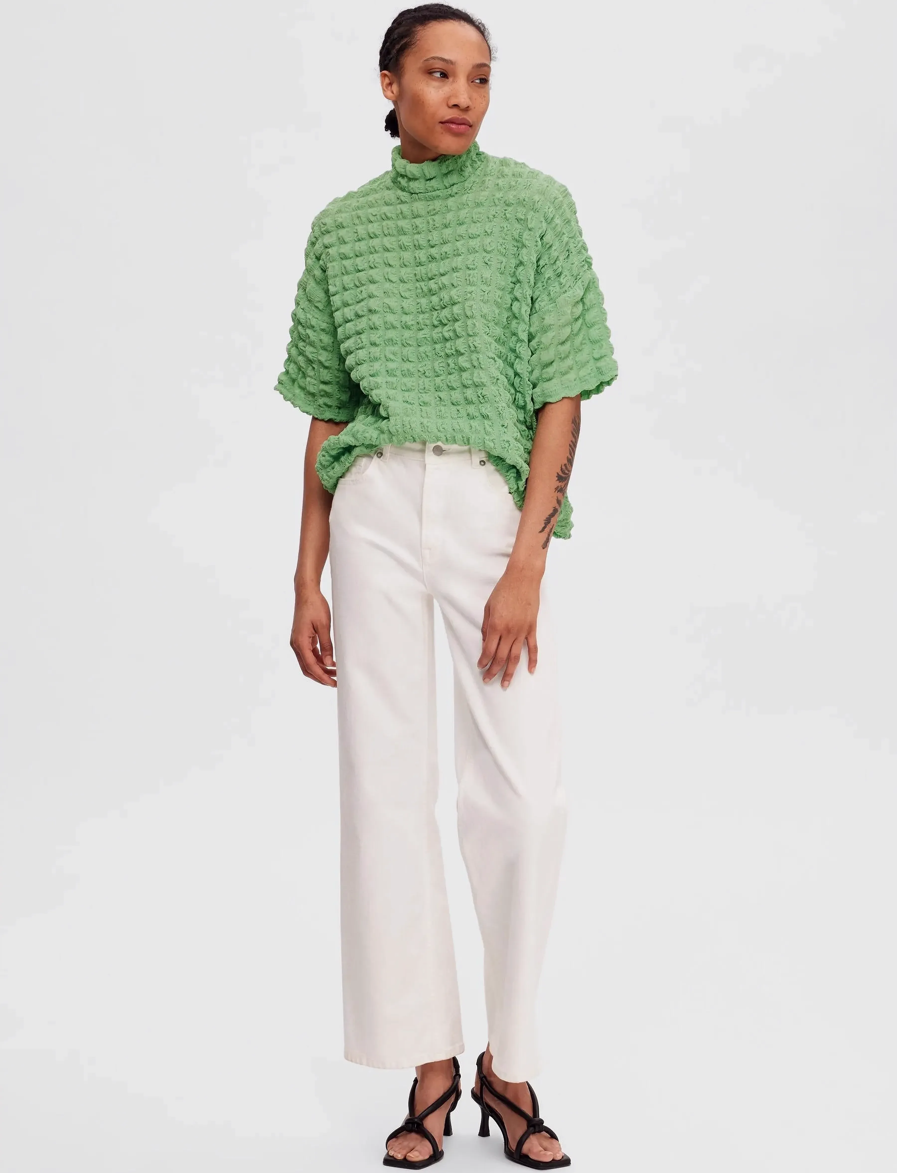 Selected - SLFMONIKA SS HIGH NECK TOP B - laveste priser - absinthe green - 5