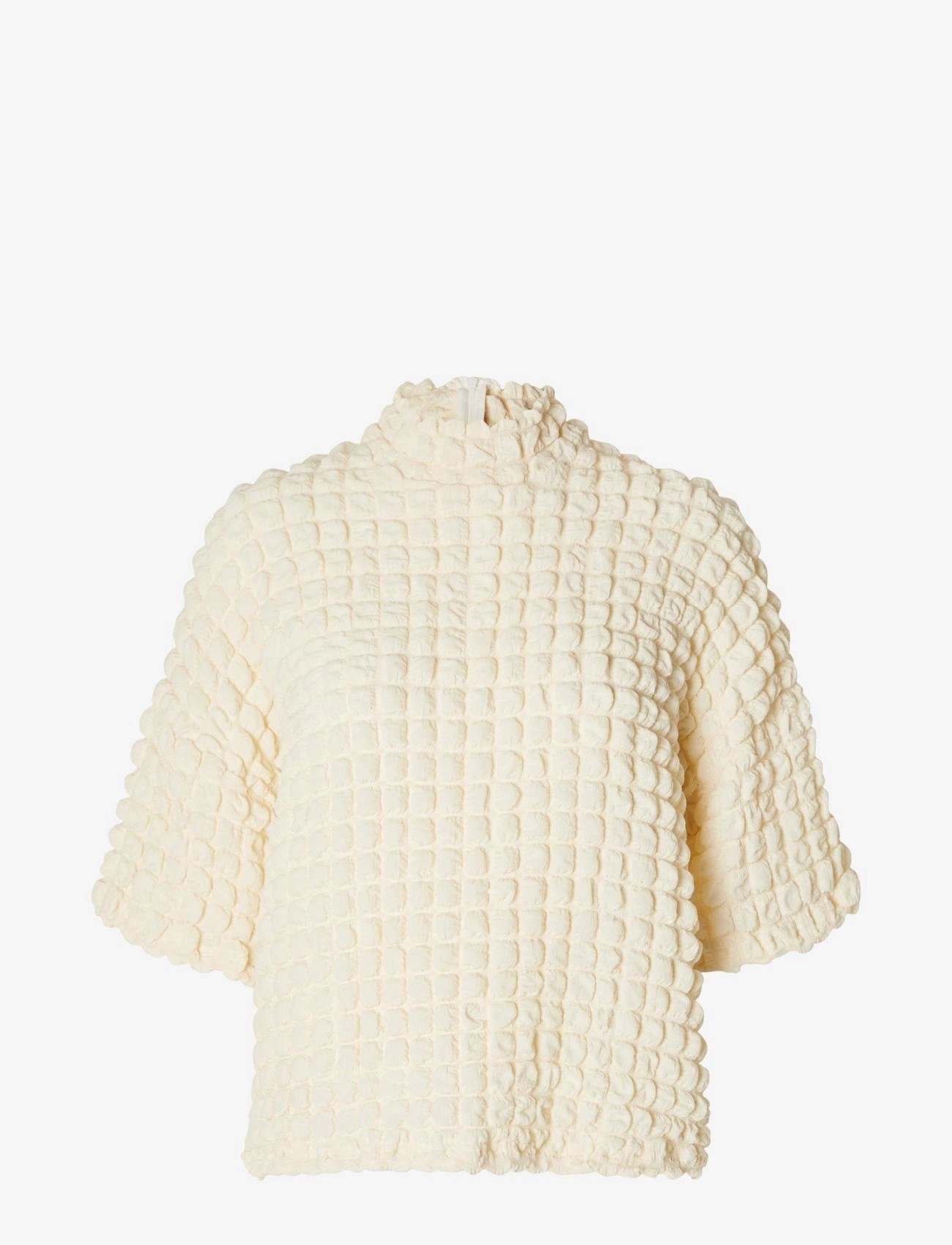 Selected SLFMONIKA SS HIGH NECK TOP B - T-särgid - SNOW WHITE / cream