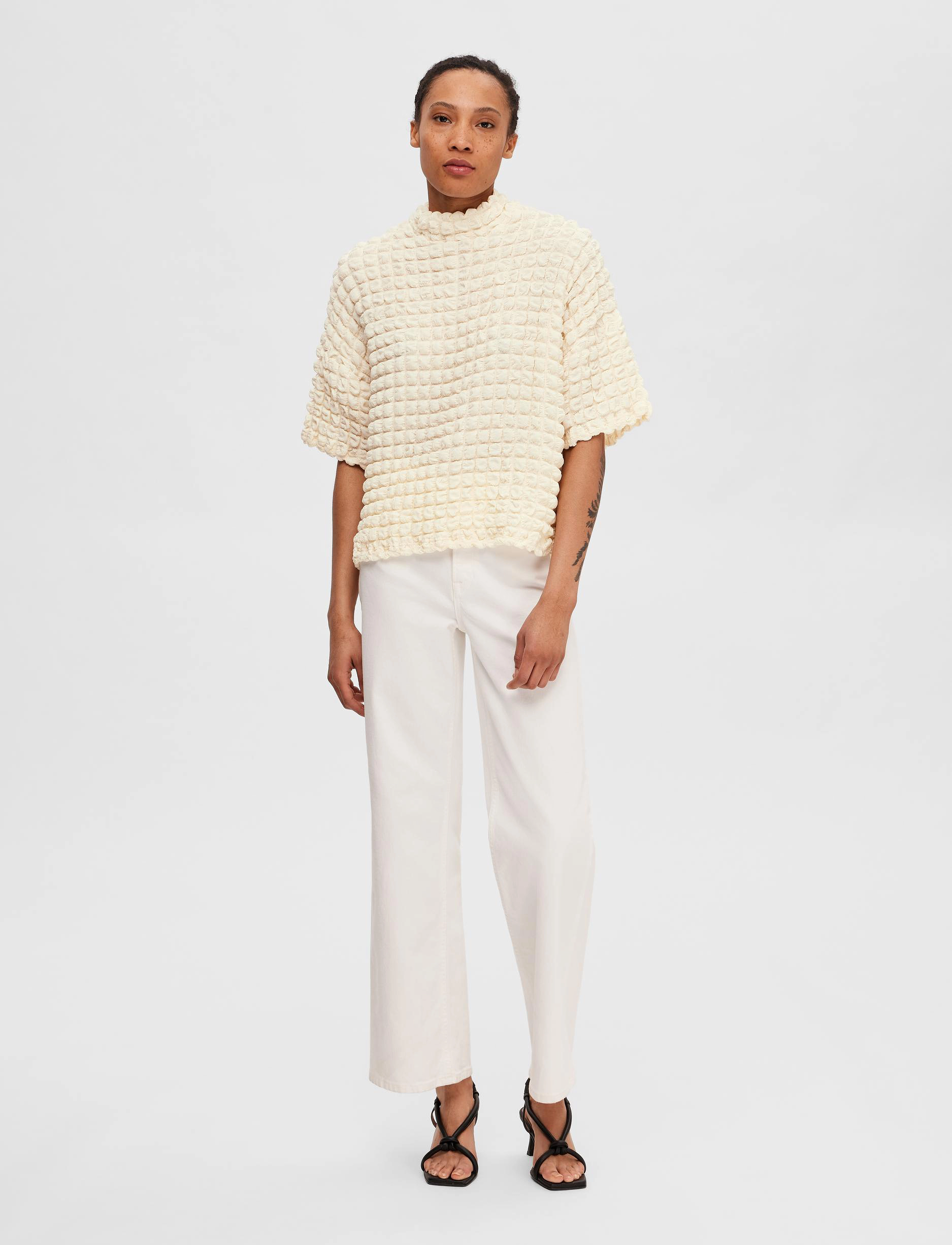 Selected - SLFMONIKA SS HIGH NECK TOP B - t-shirts - snow white - 4
