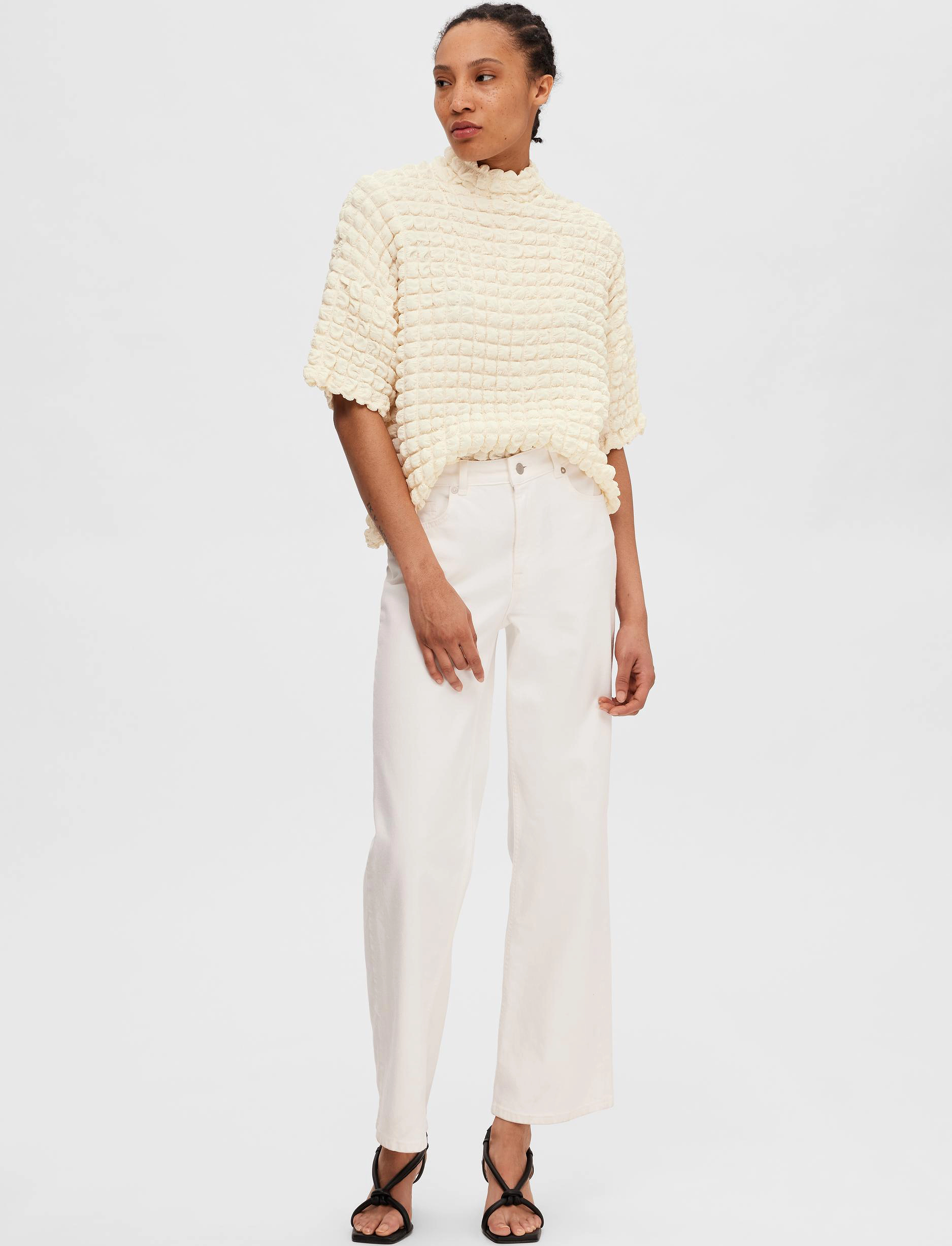 Selected - SLFMONIKA SS HIGH NECK TOP B - t-shirts - snow white - 5