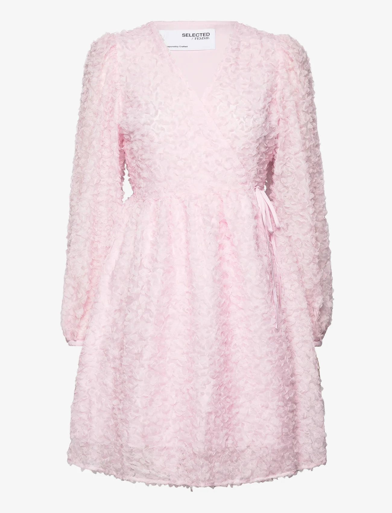 Selected Femme - SLFALIANA TULLE LS SHORT WRAP DRESS B - festklær til outlet-priser - chalk pink - 0