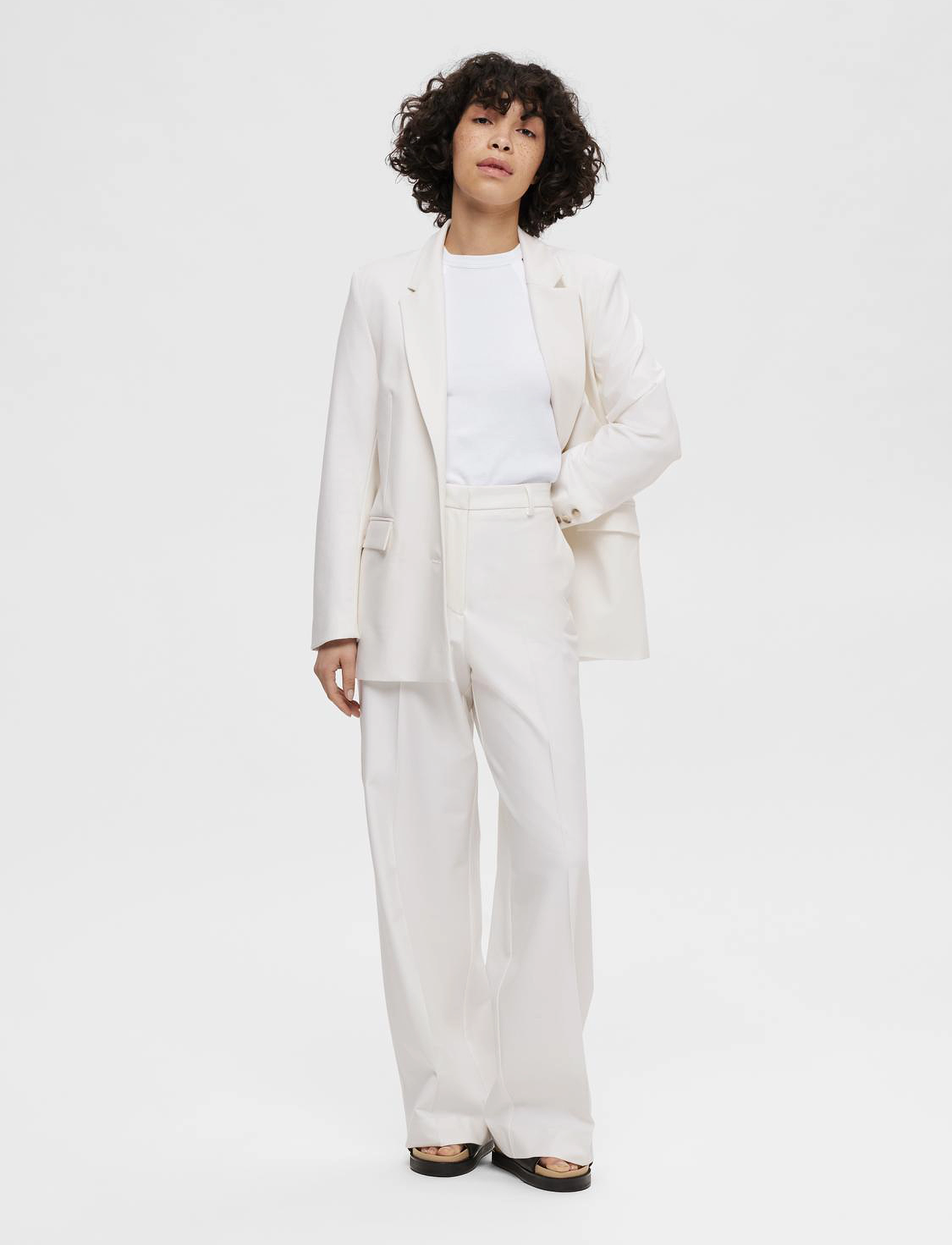 Selected - SLFELIANA HW WIDE PANT N - snow white - 3