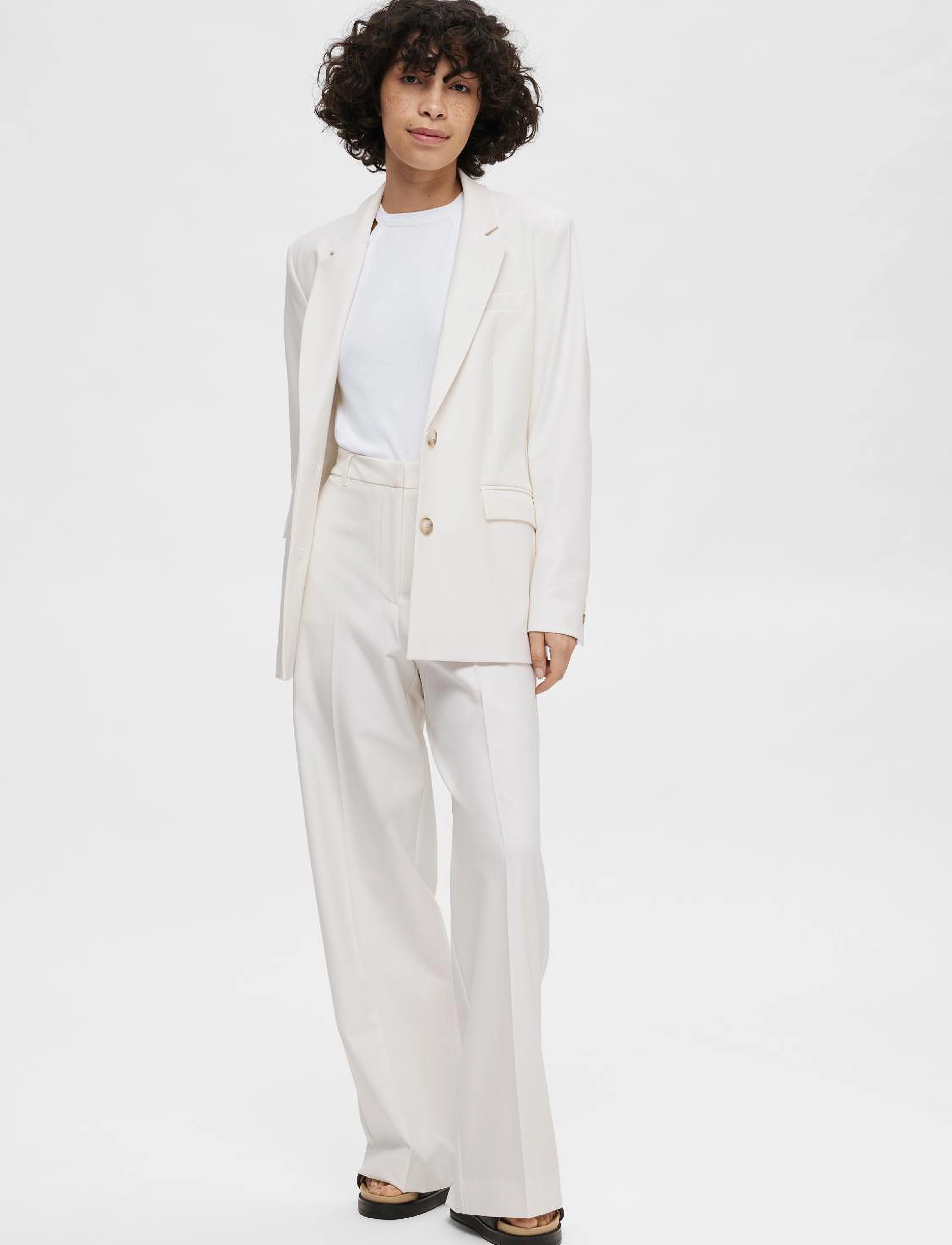 Selected - SLFELIANA HW WIDE PANT N - snow white - 4