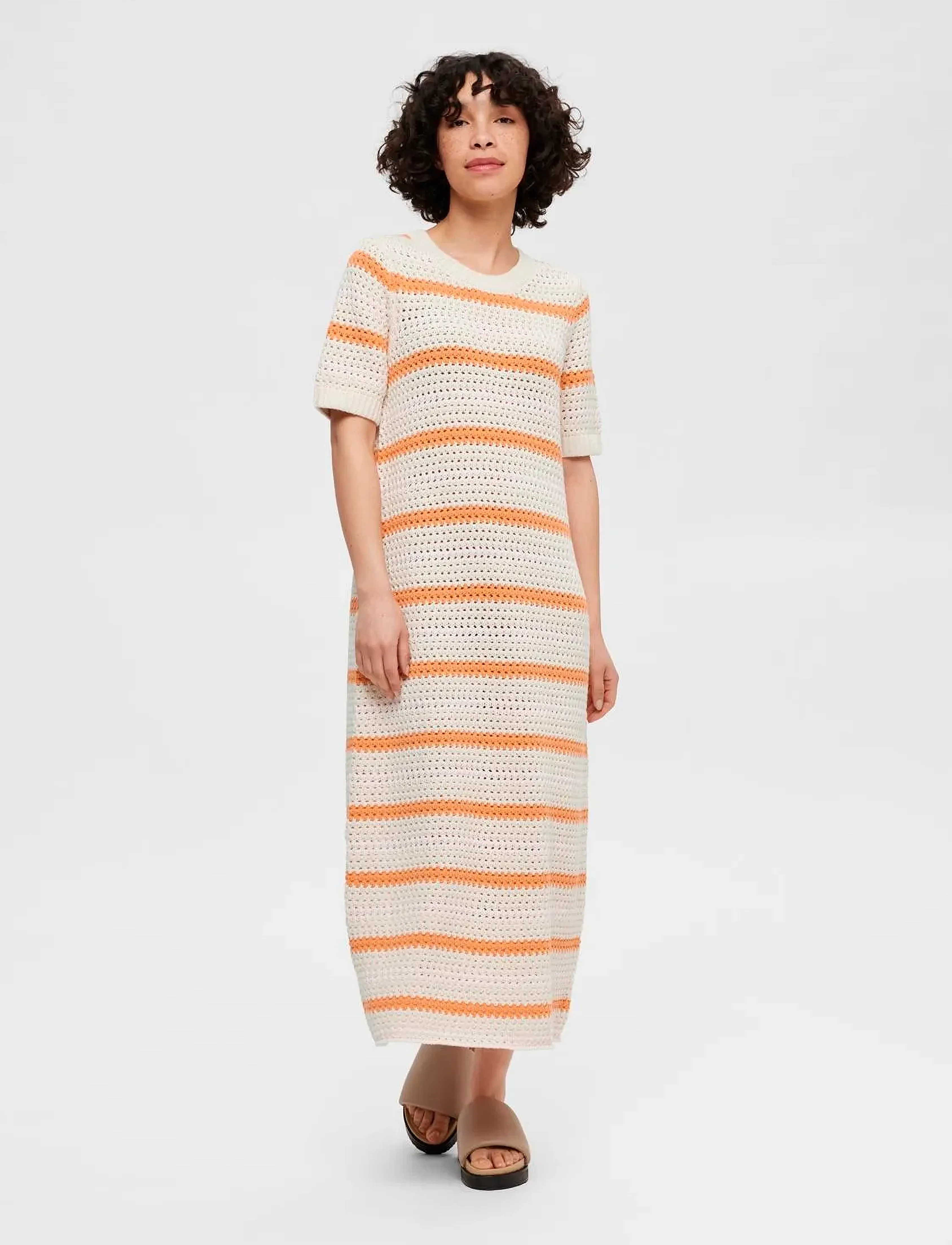 Selected - SLFALBY SS LONG KNIT DRESS - strickkleider - birch - 4