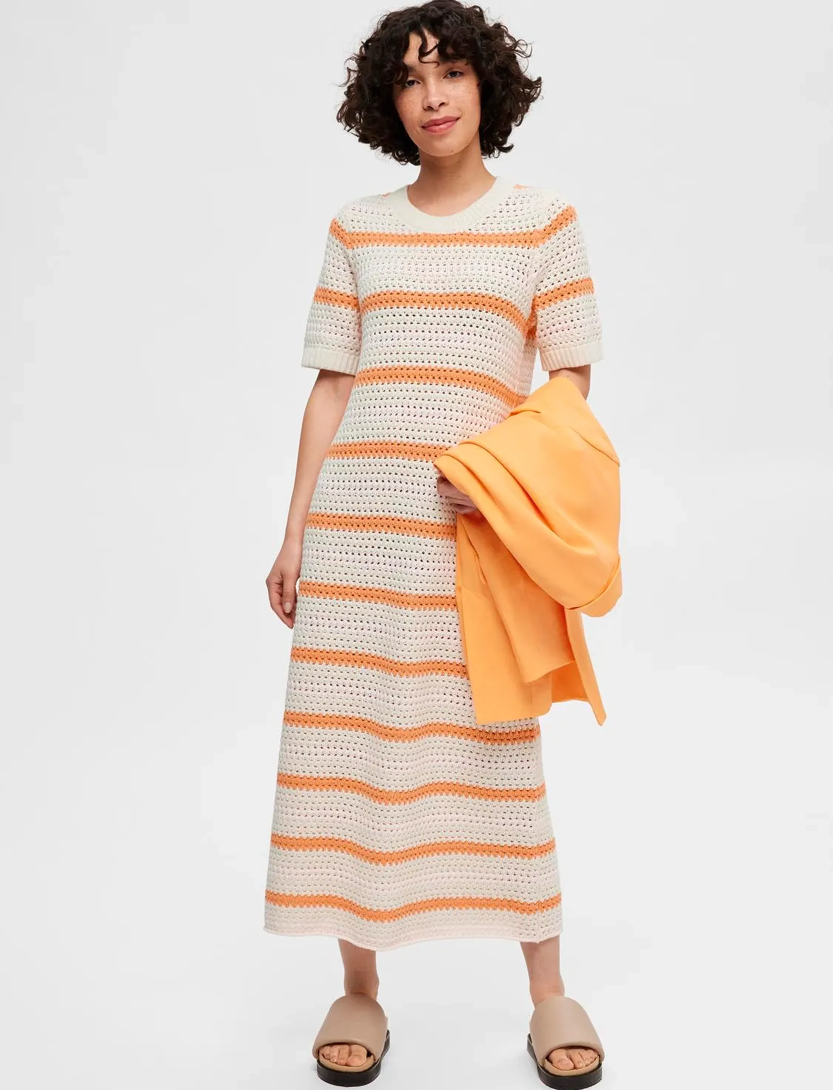 Selected - SLFALBY SS LONG KNIT DRESS - strickkleider - birch - 5