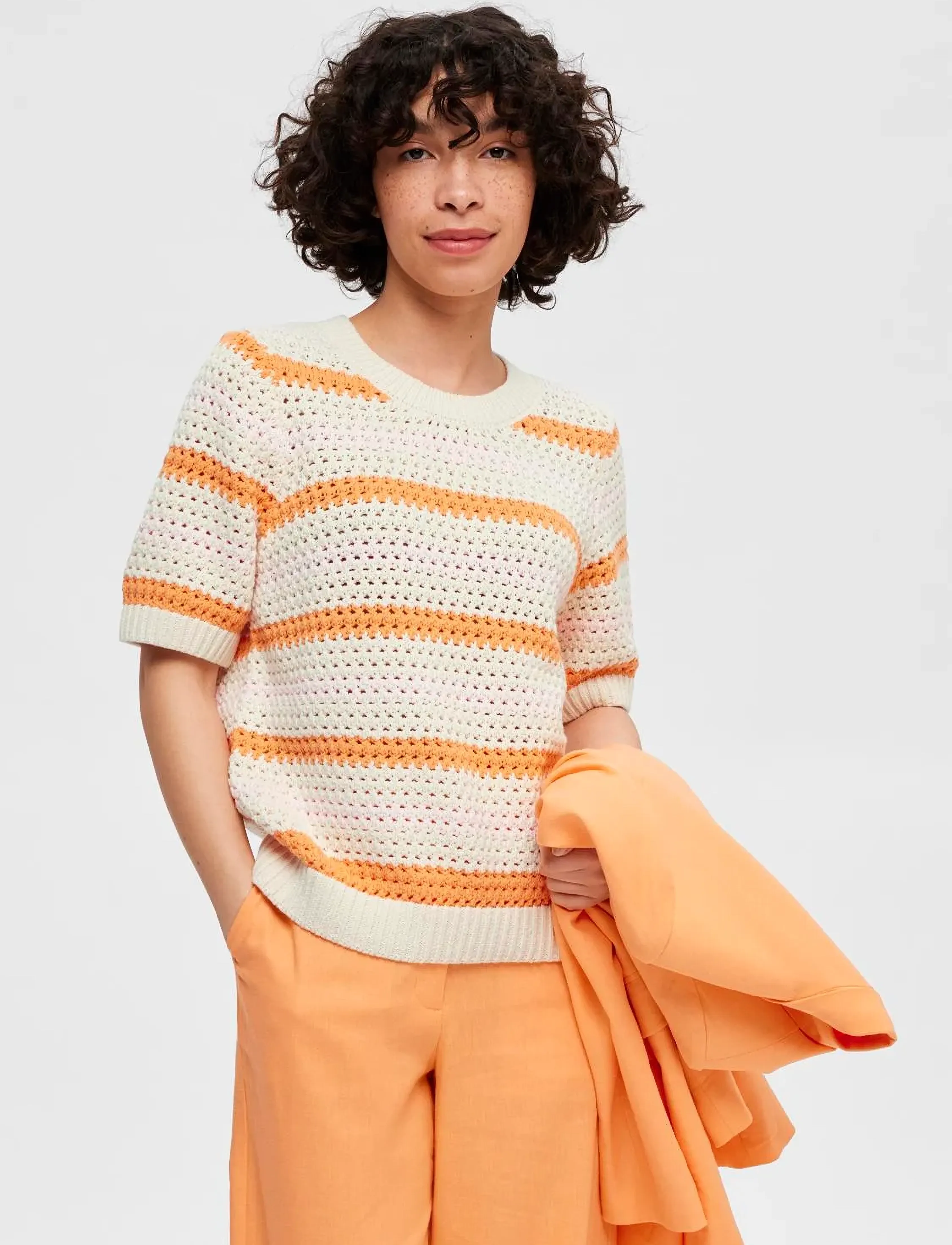 Selected - SLFALBY SS KNIT O-NECK - trøjer - birch - 5