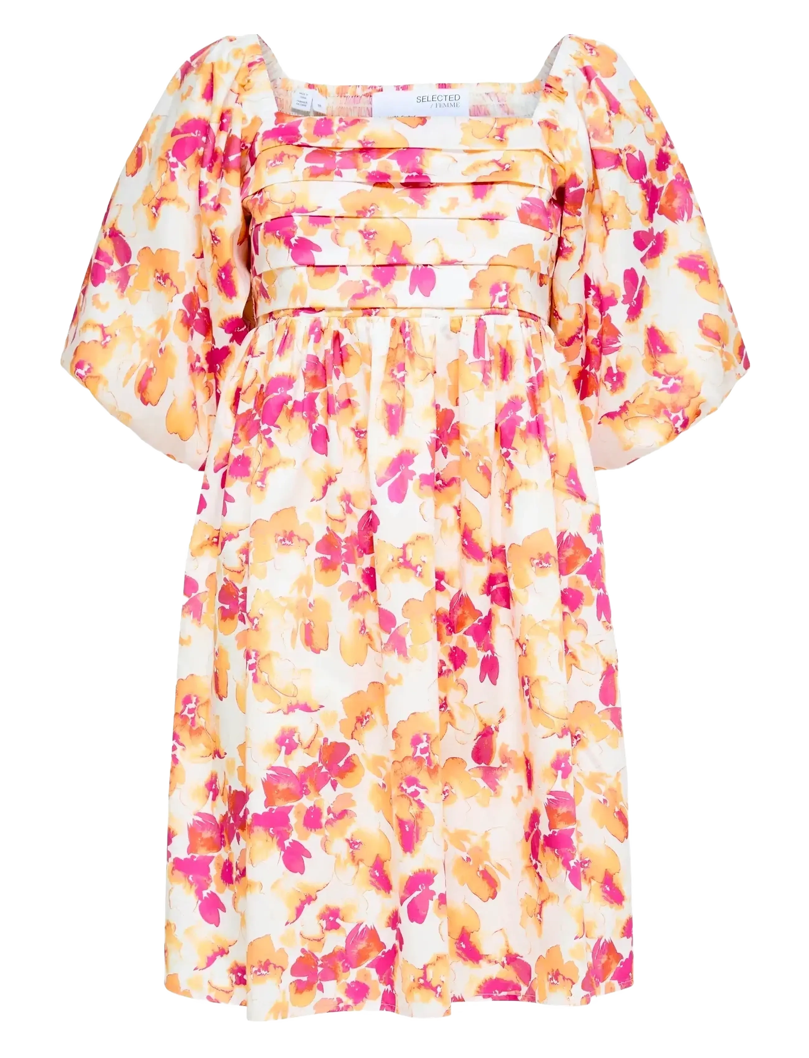 Selected SLFDORITA 2/4 AOP SHORT DRESS B - Kleding - PAPAYA / orange