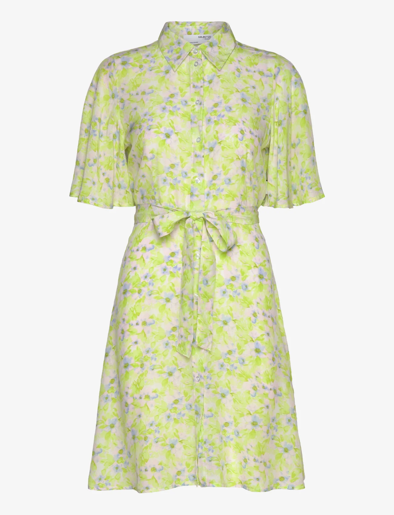 Selected Femme - SLFTERESA SS SHORT SHIRT DRESS B - vakarėlių drabužiai išparduotuvių kainomis - sharp green - 0