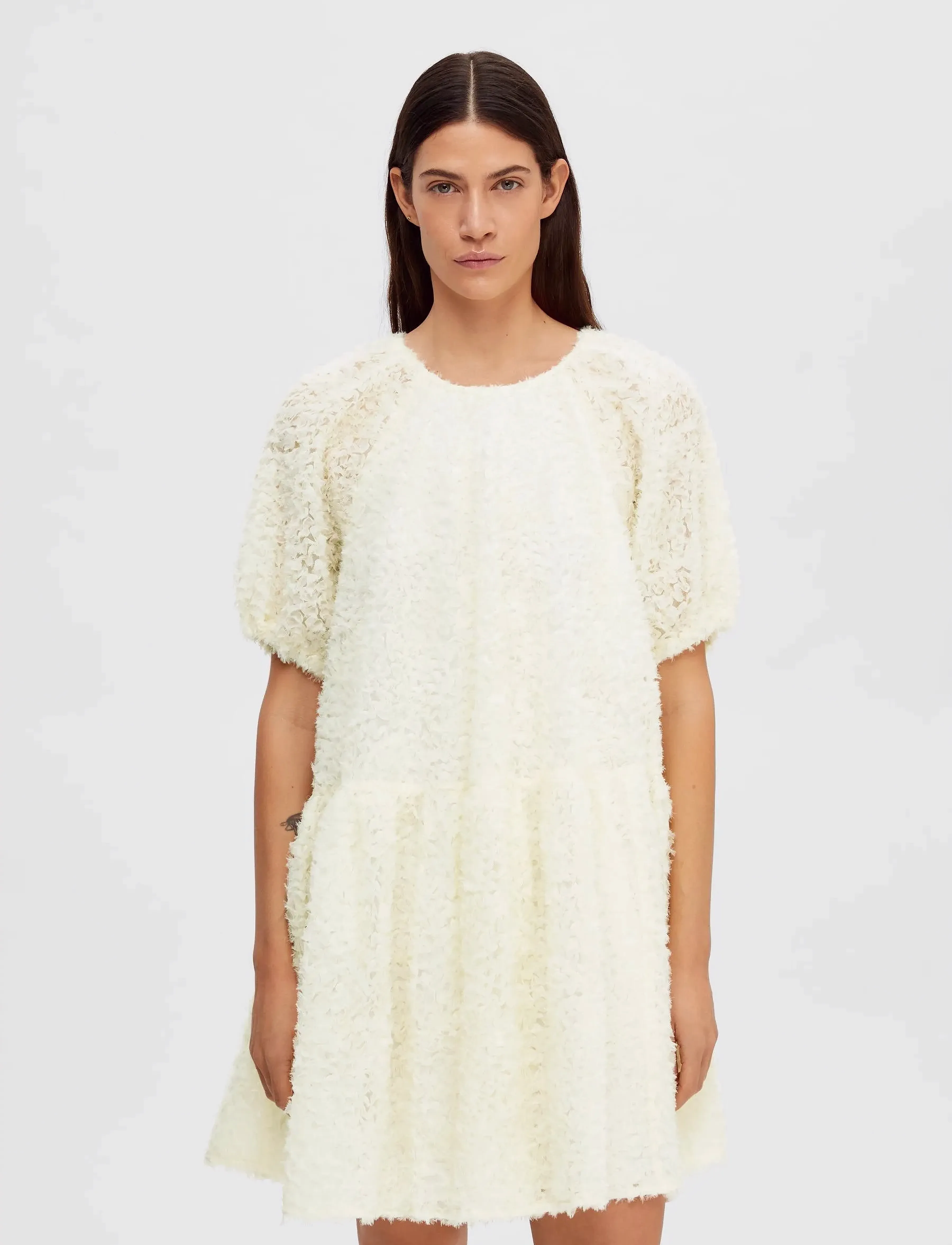 Selected - SLFMANUELA 2/4 SHORT STRUCTURE DRESS B - festkjoler - creme - 1