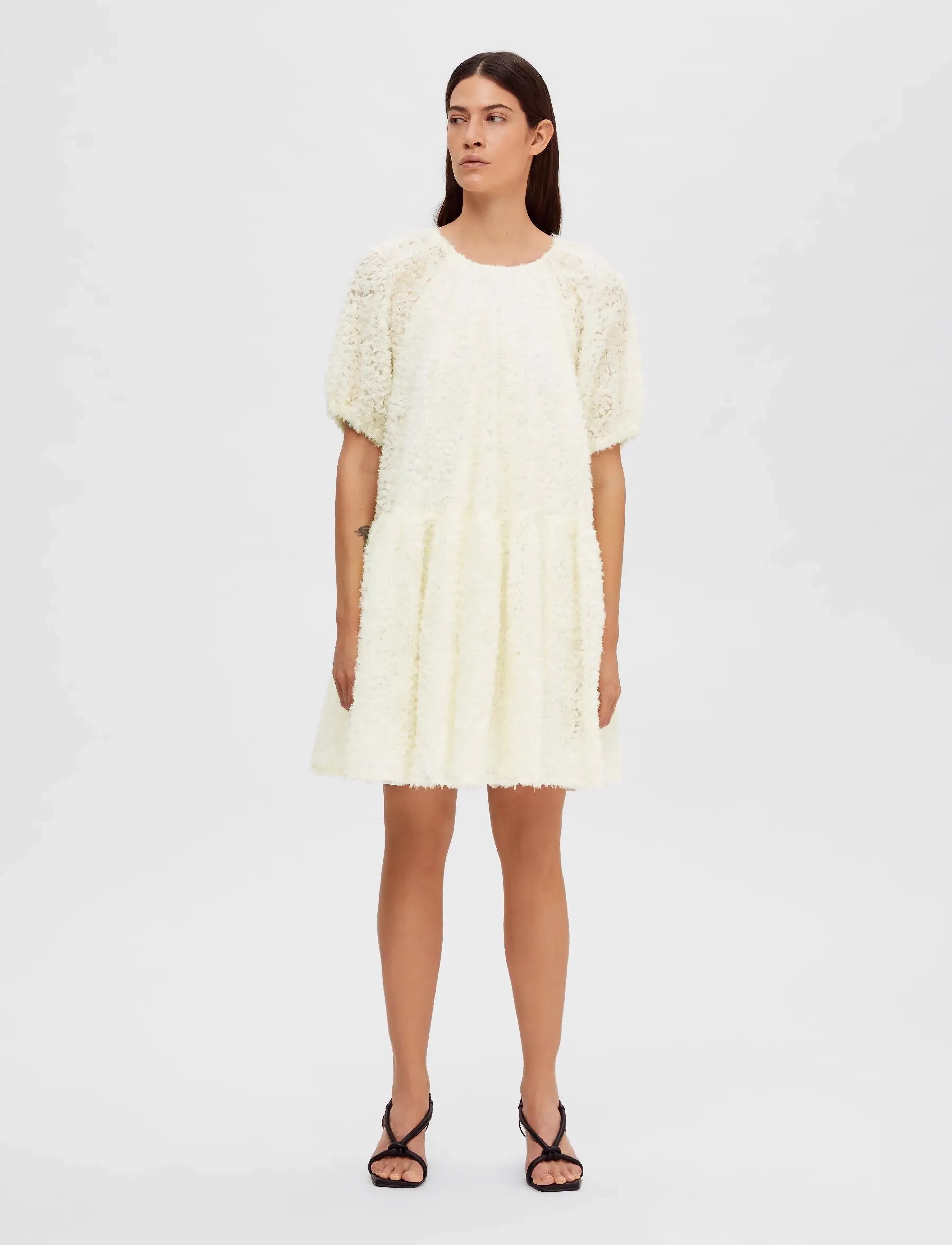 Selected - SLFMANUELA 2/4 SHORT STRUCTURE DRESS B - festkjoler - creme - 3