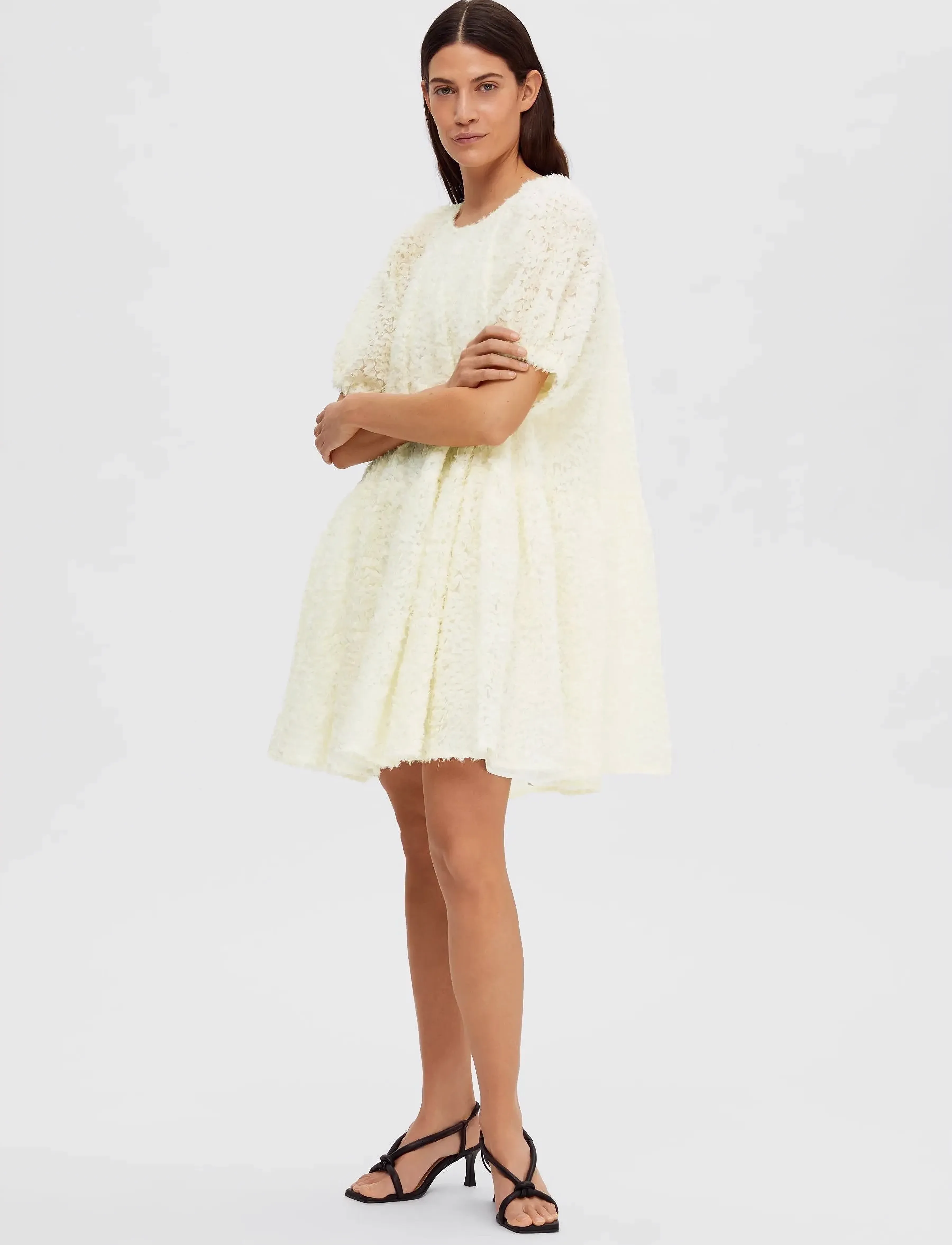 Selected - SLFMANUELA 2/4 SHORT STRUCTURE DRESS B - festkjoler - creme - 5