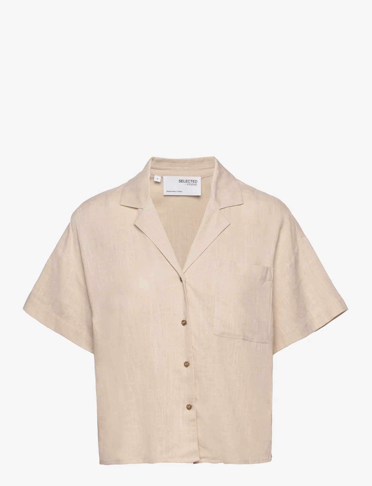 Selected Femme - SLFELOISA SS CROPPED SHIRT B - kortärmade skjortor - sandshell - 0