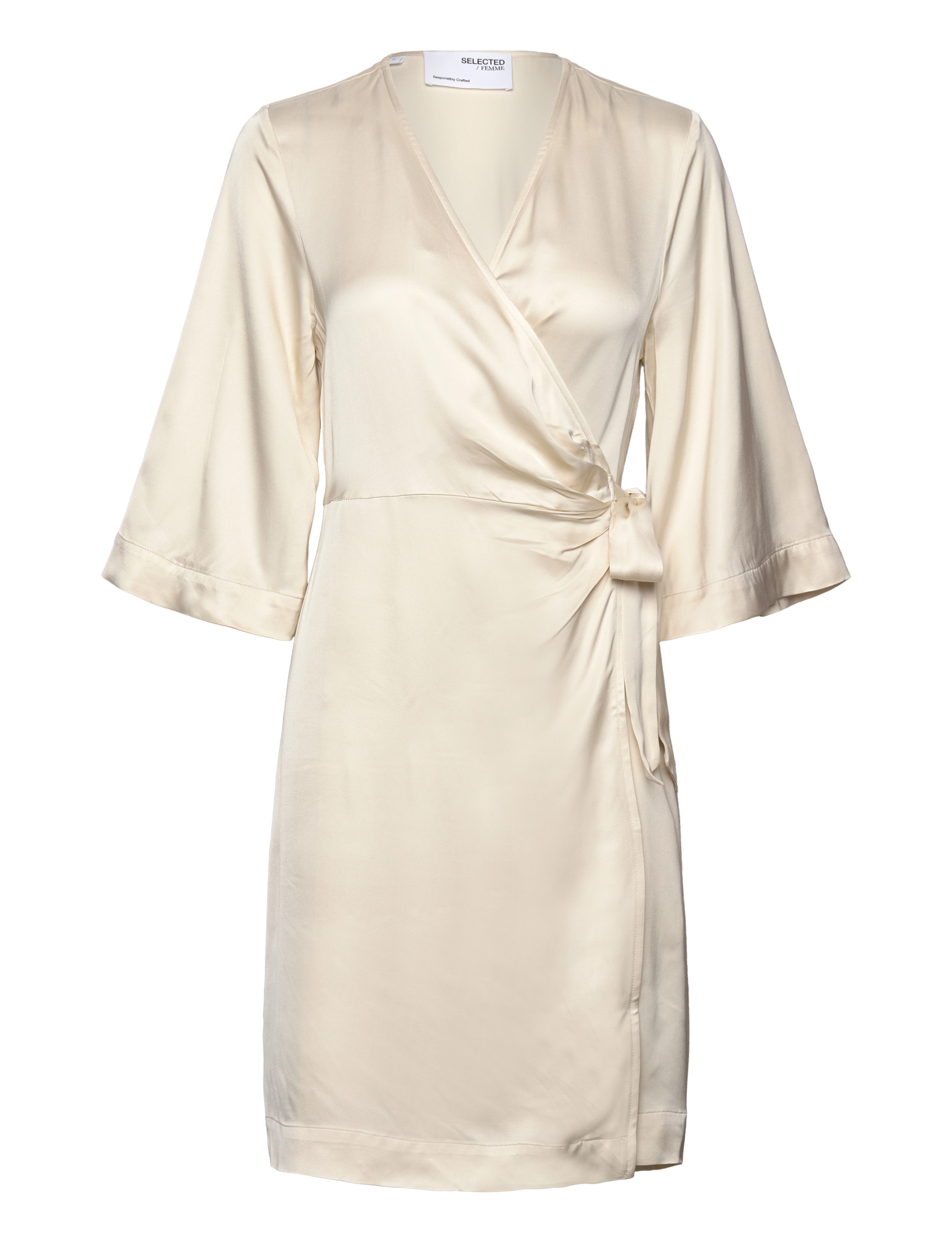 Selected SLFFRANZISKA 3/4 SHORT SATIN WRAP DRESS - Omlottklänning - BIRCH / grey