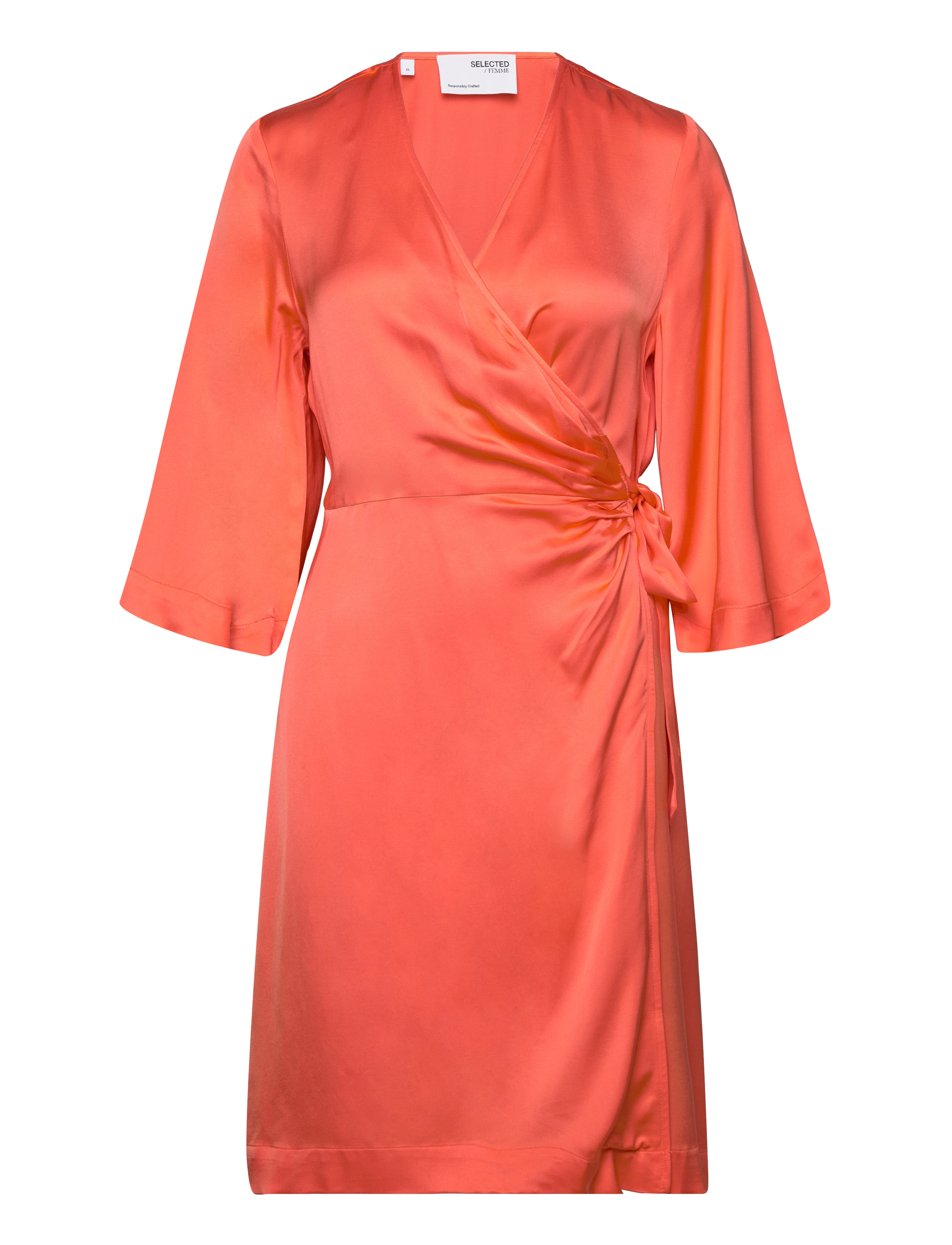 Selected SLFFRANZISKA 3/4 SHORT SATIN WRAP DRESS - Kleding - EMBERGLOW / orange