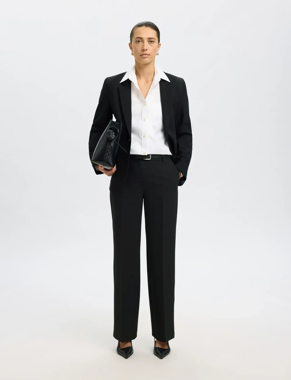 Selected - SLFRITA MW WIDE PANT FD NOOS - bikses ar platām starām - black - 3