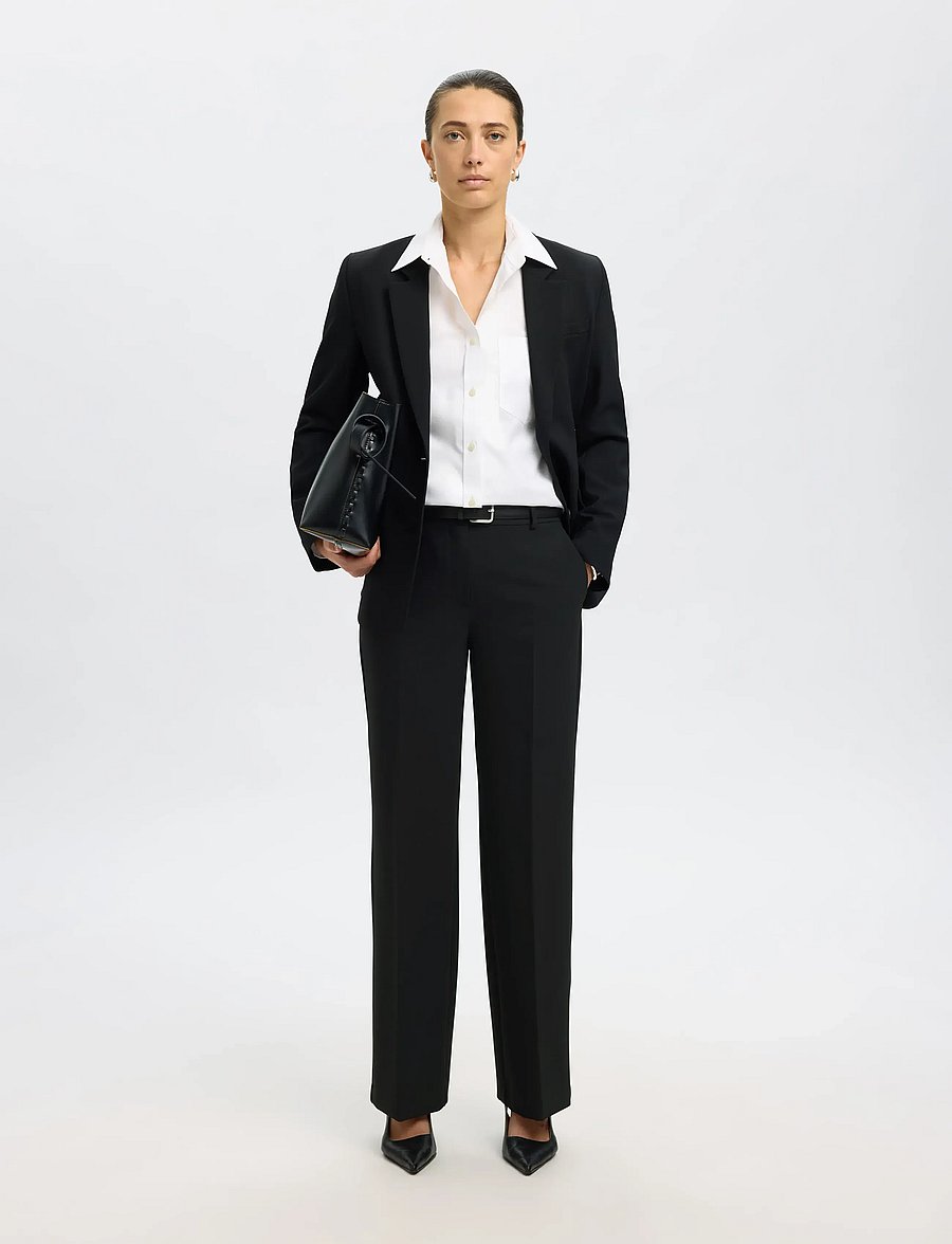 Selected - SLWRITA MW WIDE PANT FD NOOS - hosen mit weitem bein - black - 3