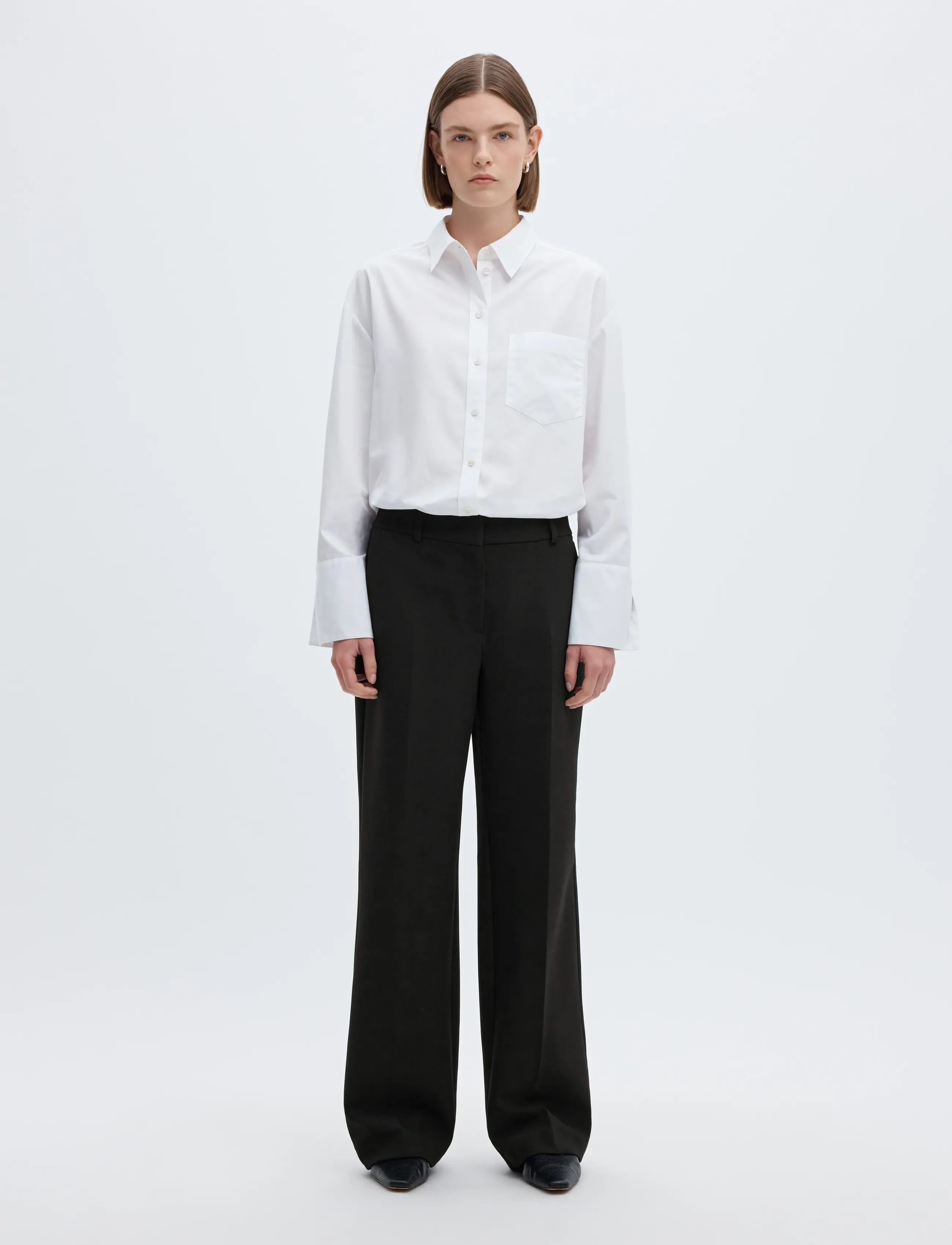 Selected - SLWRITA MW WIDE PANT FD NOOS - wide leg trousers - black - 3