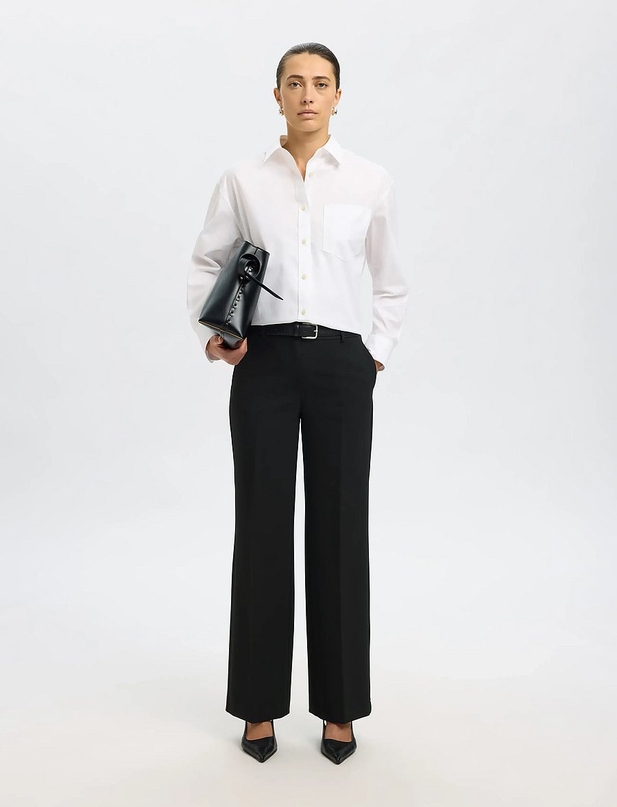 Selected - SLFRITA MW WIDE PANT FD NOOS - hosen mit weitem bein - black - 4