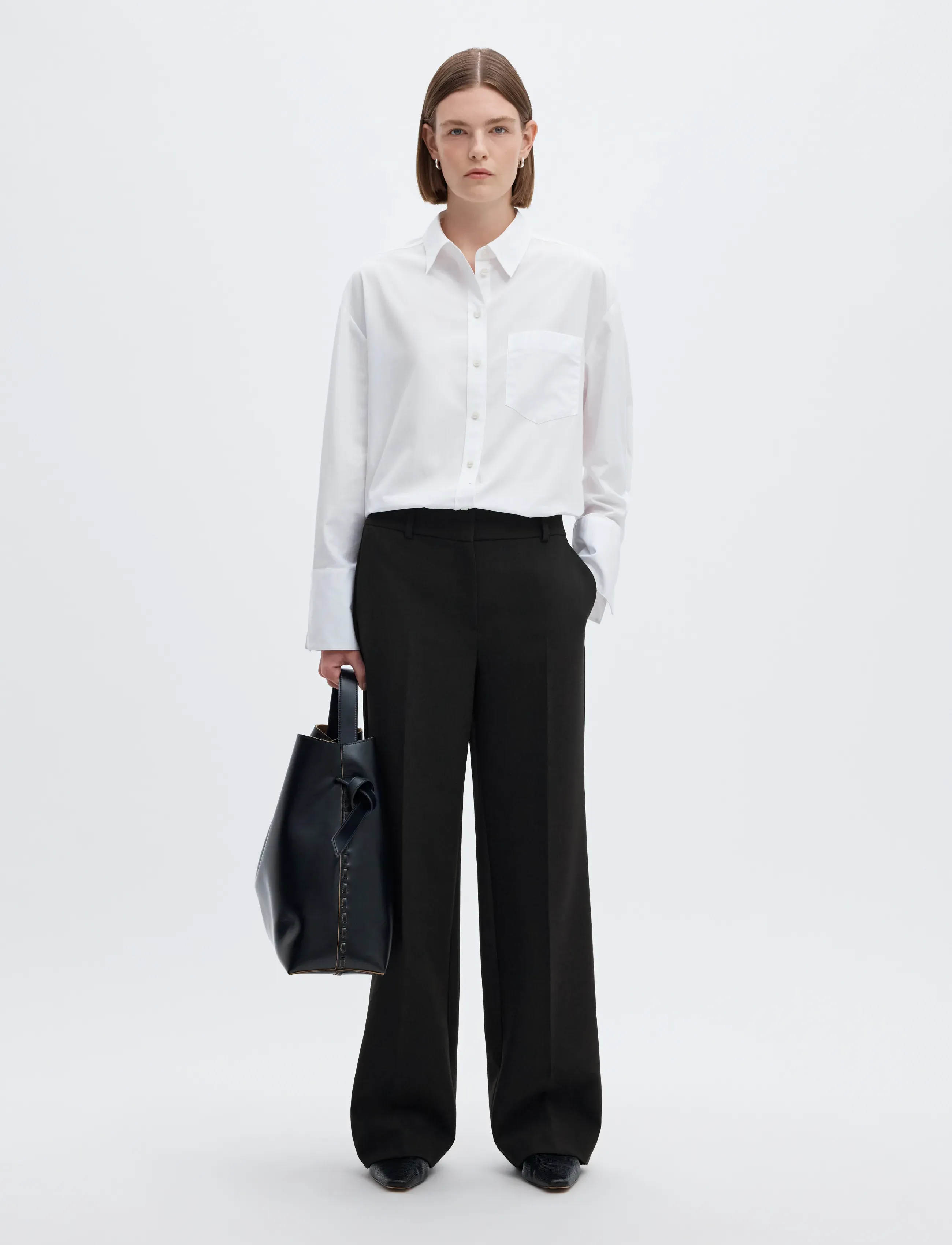 Selected - SLWRITA MW WIDE PANT FD NOOS - wide leg trousers - black - 5