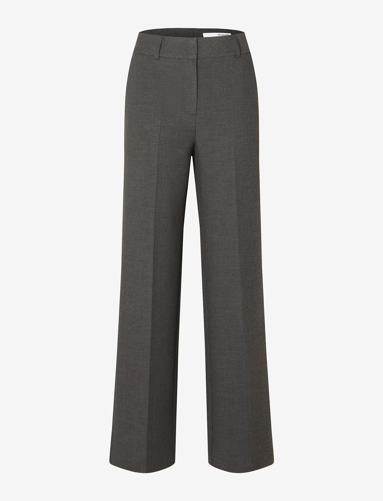 Selected Femme - SLFRITA MW WIDE PANT DGM N NOOS - tailored trousers - dark grey melange - 0
