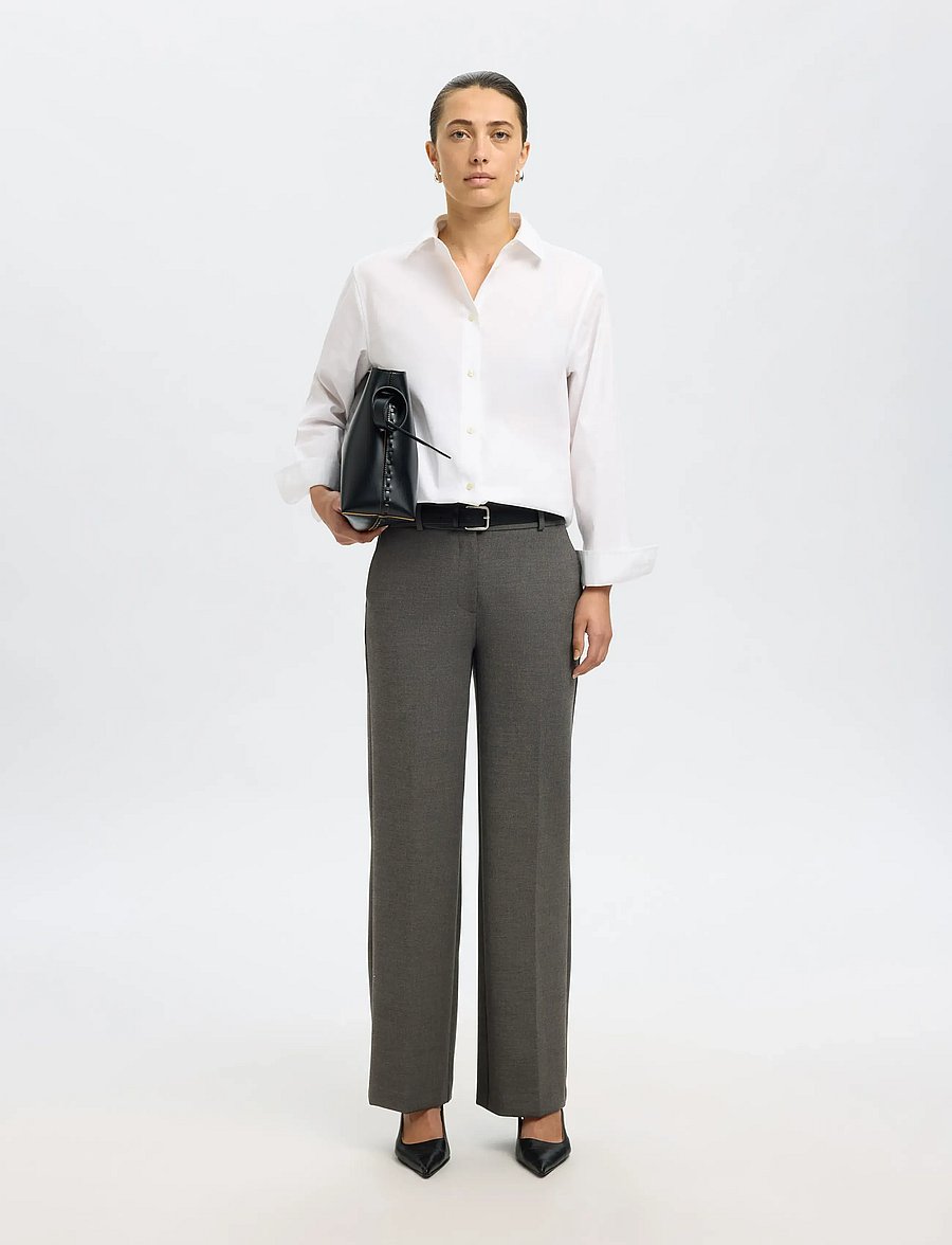 Selected - SLFRITA MW WIDE PANT DGM N NOOS - habitbukser - dark grey melange - 0