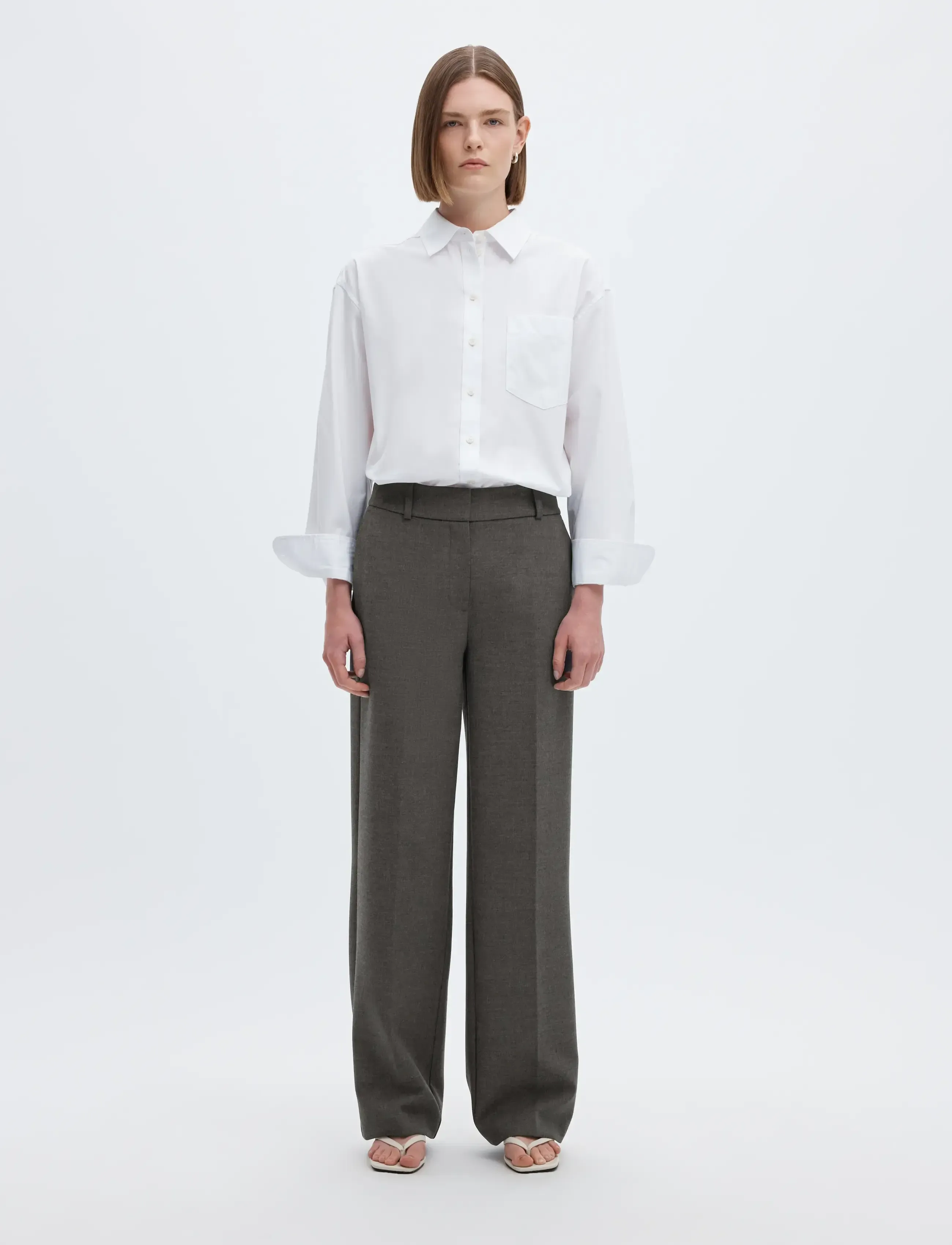 Selected - SLWRITA MW WIDE PANT DGM N NOOS - festkläder till outletpriser - dark grey melange - 3
