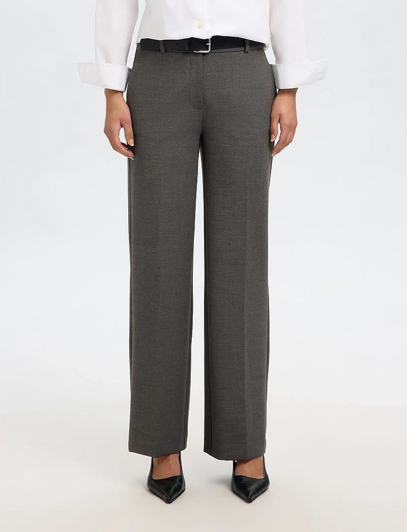 Selected - SLFRITA MW WIDE PANT DGM N NOOS - formell - dark grey melange - 4