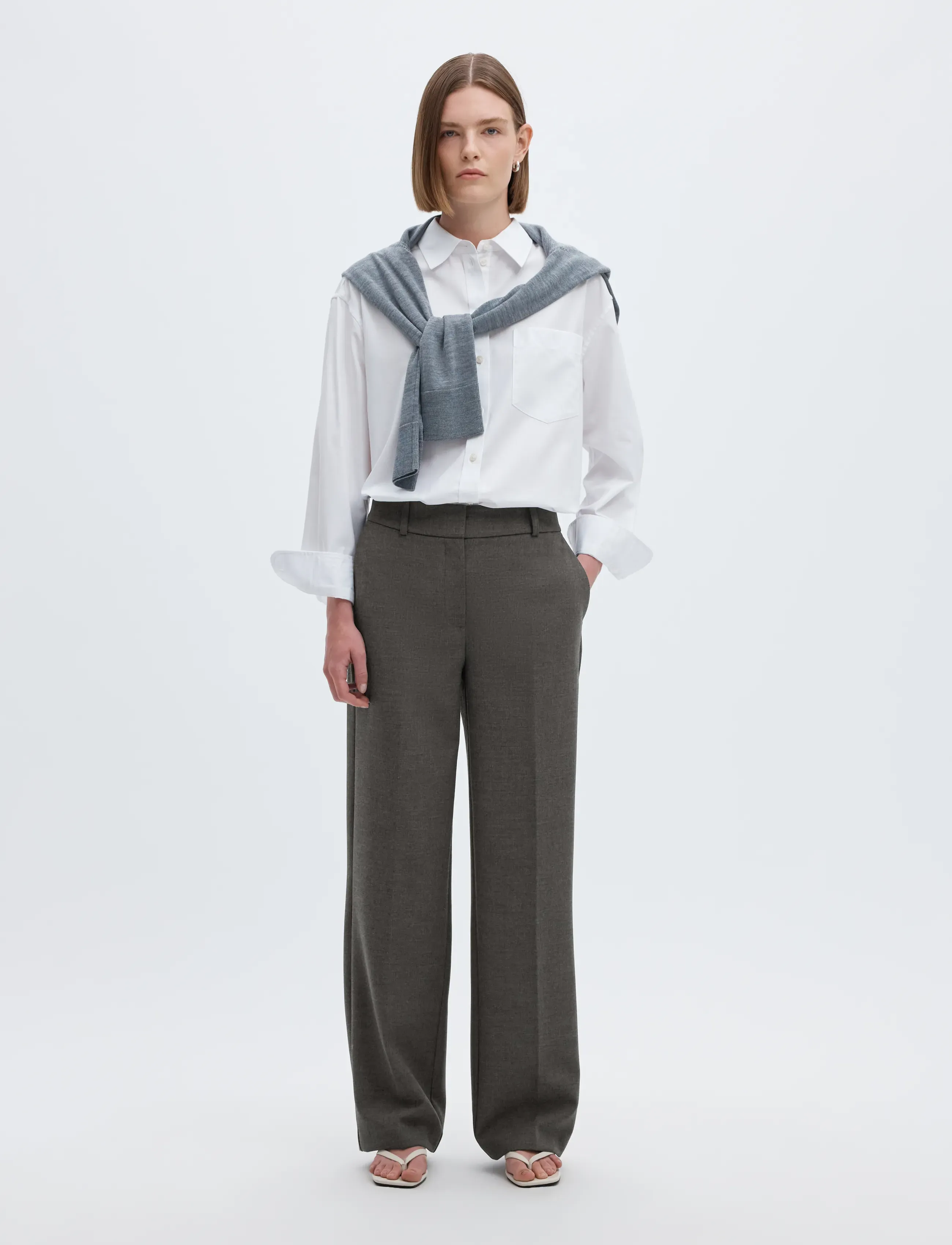 Selected - SLWRITA MW WIDE PANT DGM N NOOS - festkläder till outletpriser - dark grey melange - 5