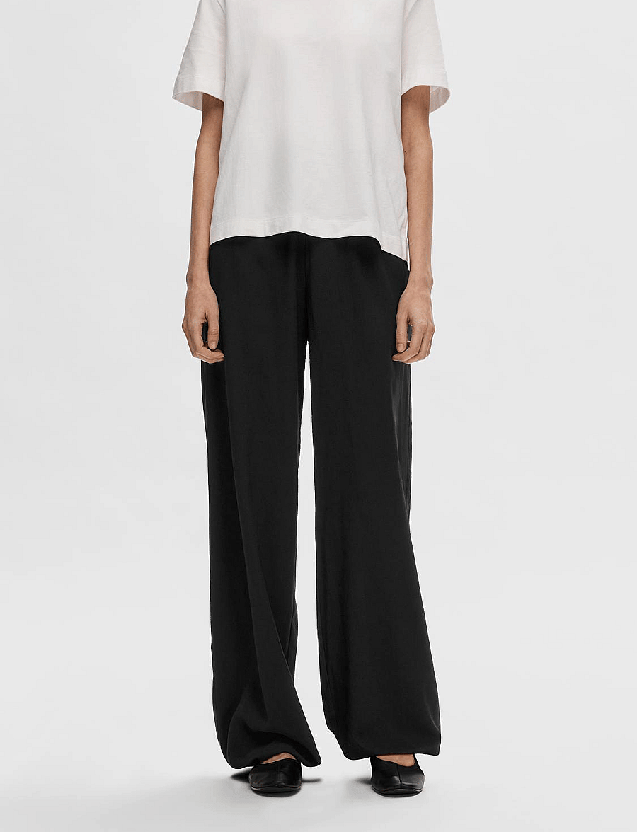 Selected - SLFTINNI-RELAXED MW WIDE PANT N NOOS - hosen mit weitem bein - black - 0