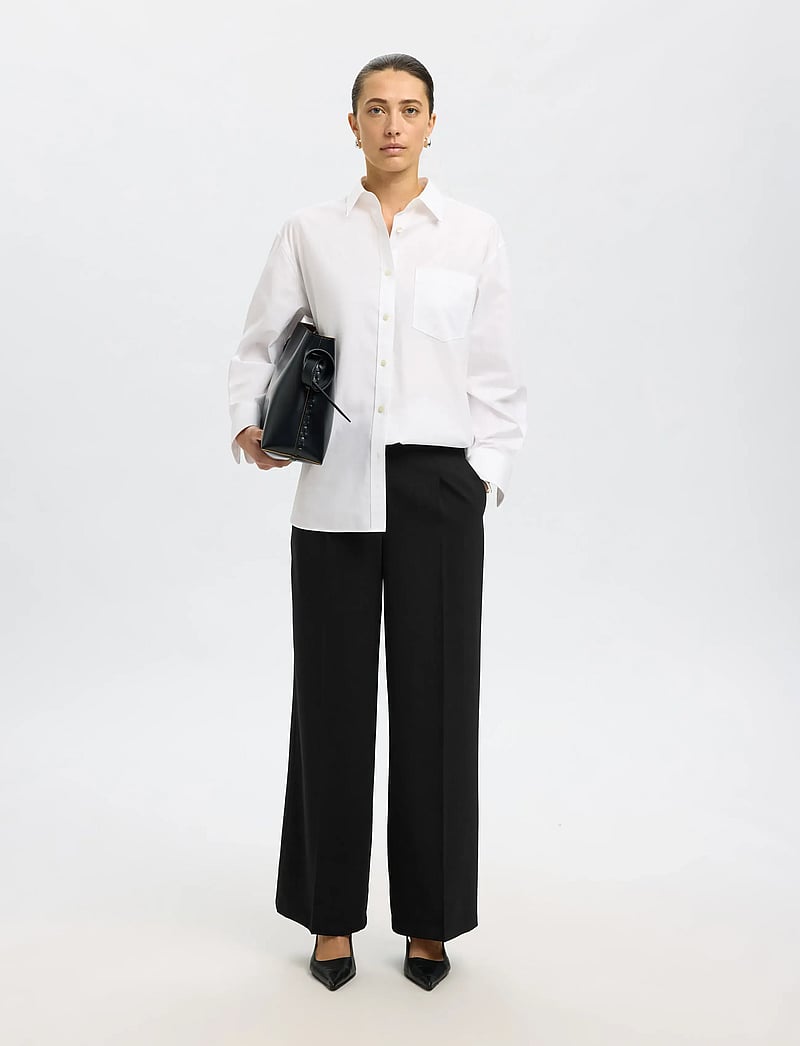 Selected - SLFTINNI MW WIDE PANT N - kostymbyxor - black - 0