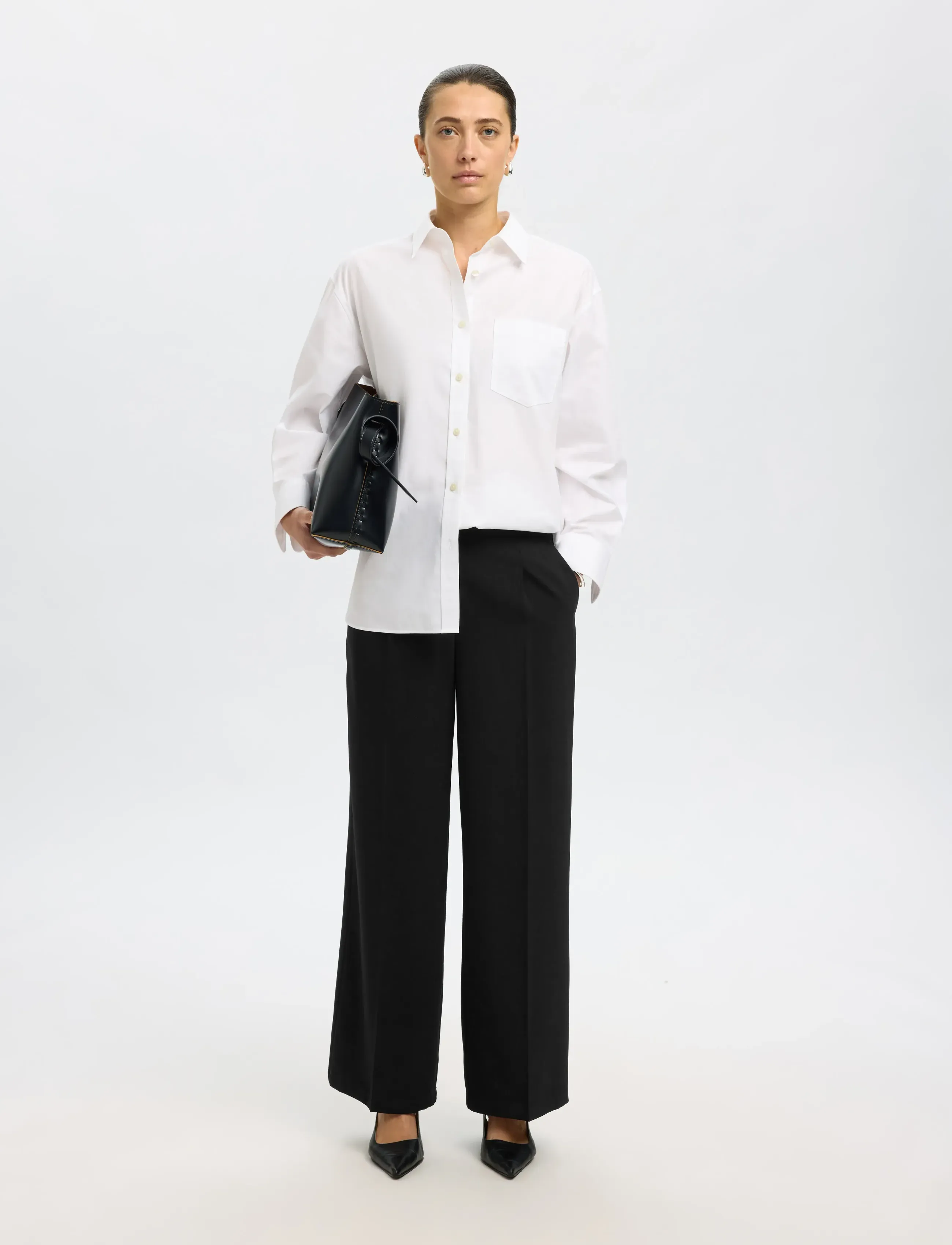 Selected SLFTINNI MW WIDE PANT N NOOS - Kampagne - BLACK / black