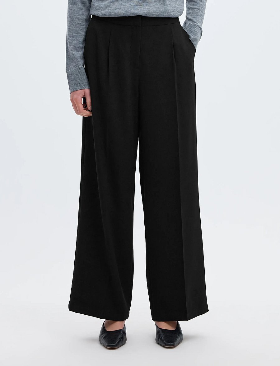 Selected - SLFTINNI MW WIDE PANT N NOOS - pidulikud püksid - black - 0