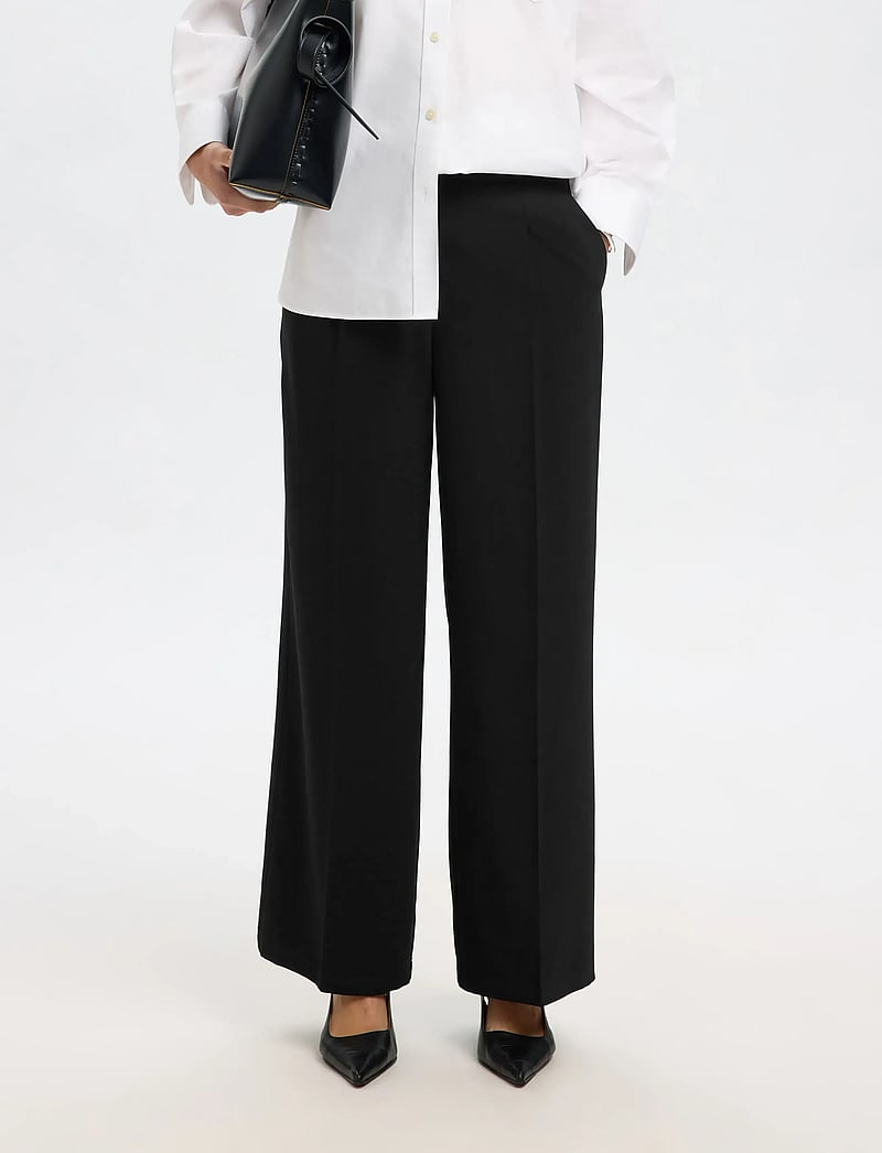 Selected - SLFTINNI MW WIDE PANT N - kostymbyxor - black - 3